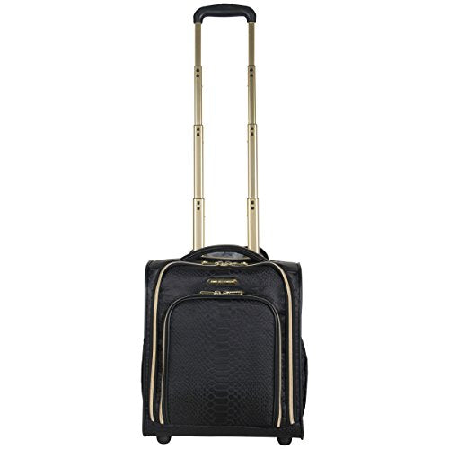 Aimee Kestenberg Women's Jacquard Python Print Polyester 2-Wheel Underseat Carry-On Luggage - Black | Compact Travel Bag for Airplane Cabin & Business Trips