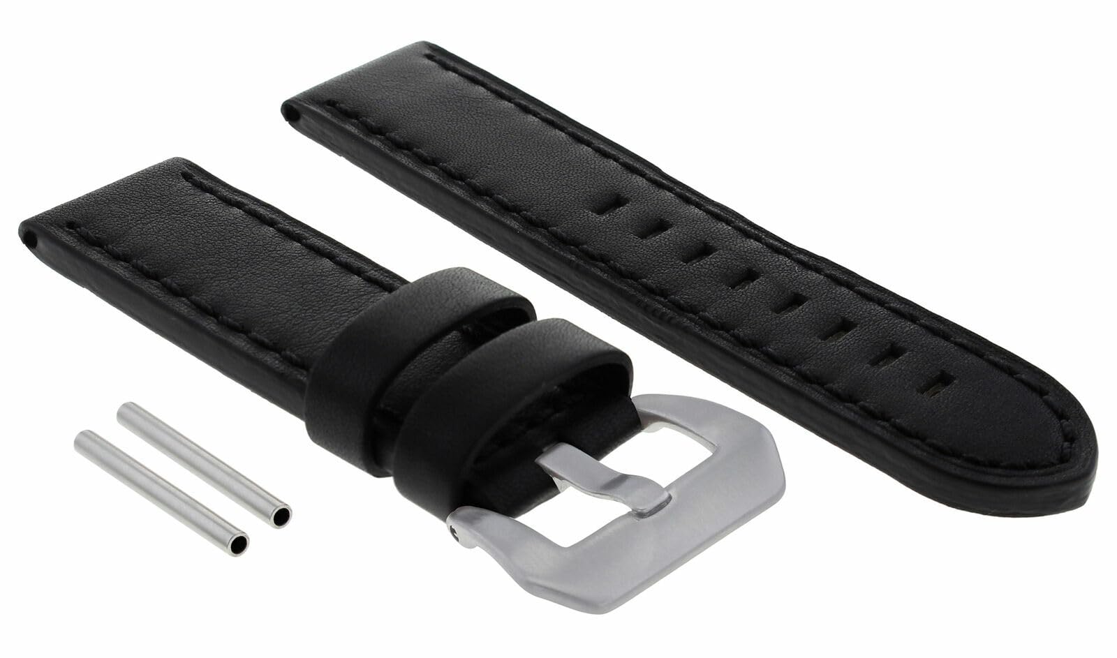 Premium 20mm Cow Leather Watch Band Strap - Smooth Black Replacement Strap Compatible with Panerai Watches | Durable & Comfortable for Daily Wear, Business & Casual Occasions