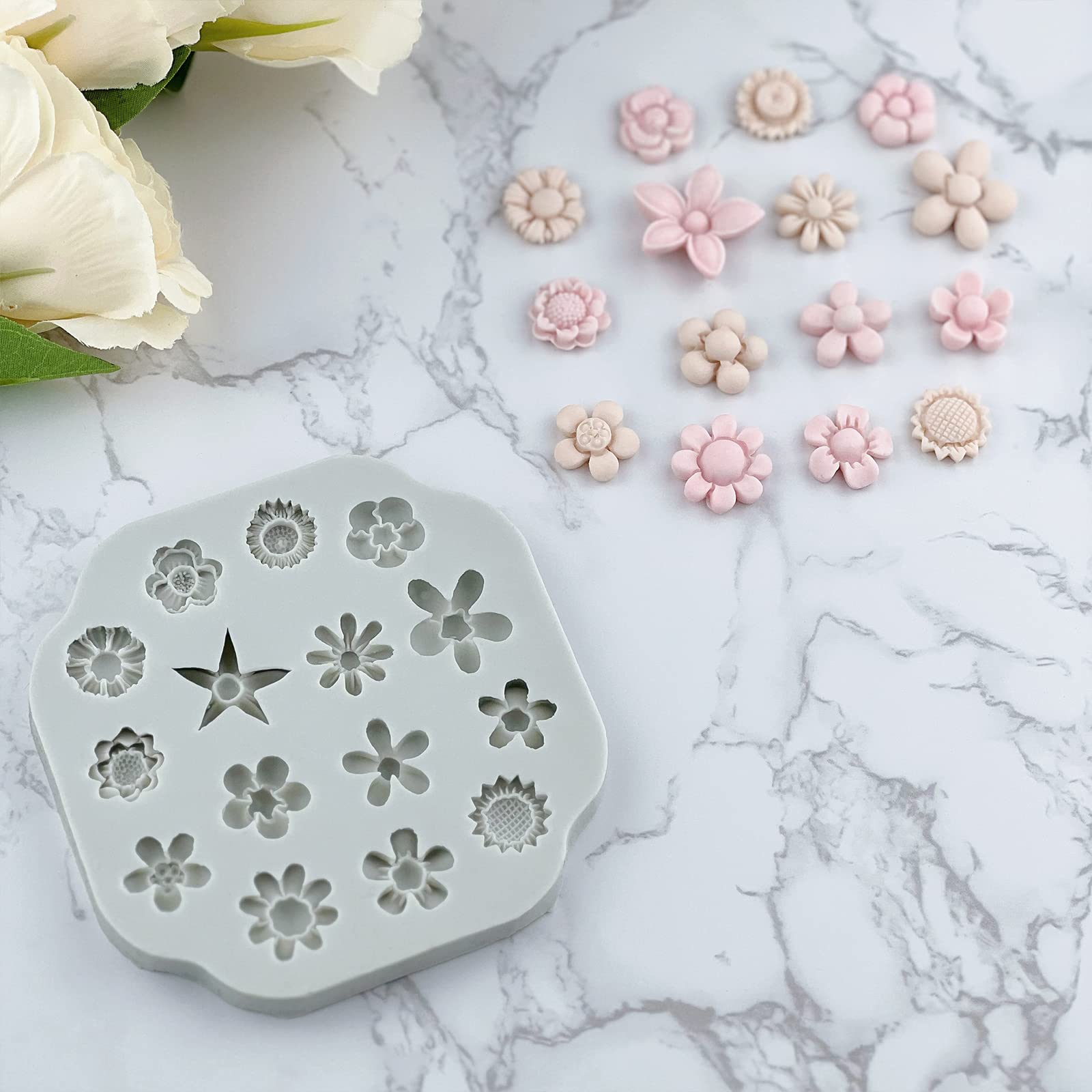 Premium 2Pcs Polymer Clay Molds for Jewelry Making - Daisy, Sunflower & Rose Miniature Silicone Molds (15 Flowers) | DIY Earrings, Pendants & Craft Decorations | Perfect for Resin Art, Polymer Clay Projects & Handmade Jewelry Gifts