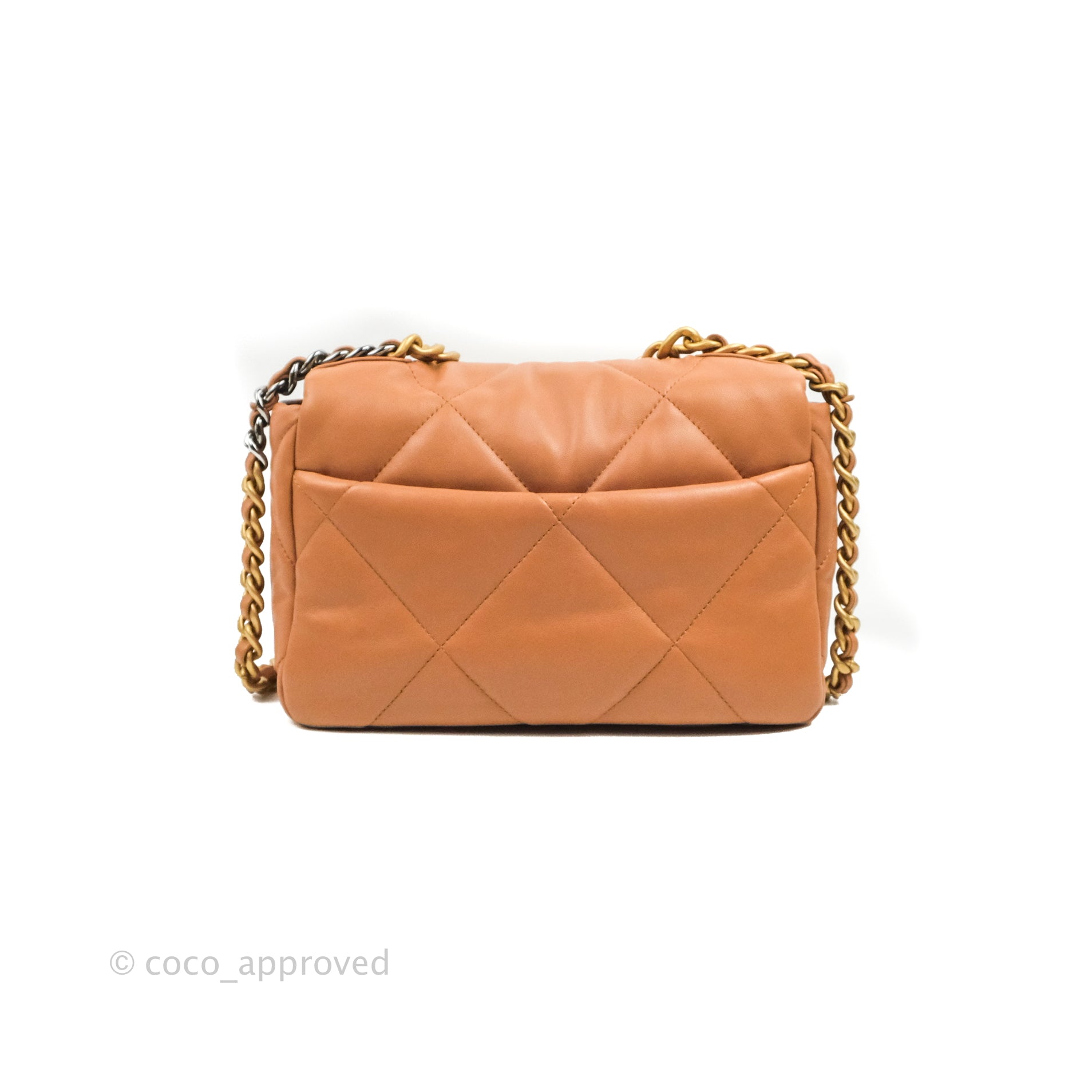 Chanel 19 Small Handbag in Caramel Dark Beige Lambskin Leather with Mixed Hardware 21K - Luxury Crossbody Bag for Women, Perfect for Date Night & Evening Events