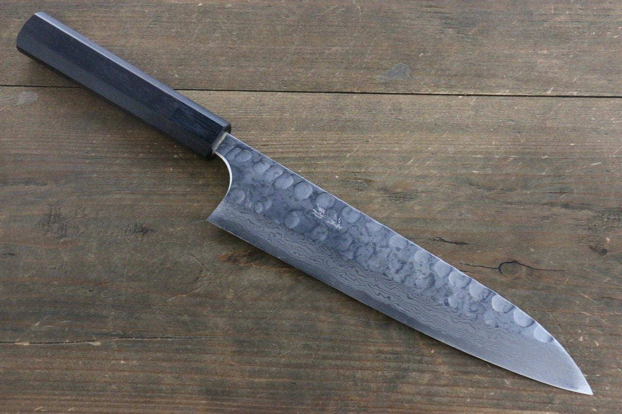 Premium Seisuke Blue Steel No.2 Hammered Damascus Gyuto Chef Knife 210mm - Japanese Shitan Handle - Professional Kitchen Knife for Slicing, Dicing & Meat Cutting
