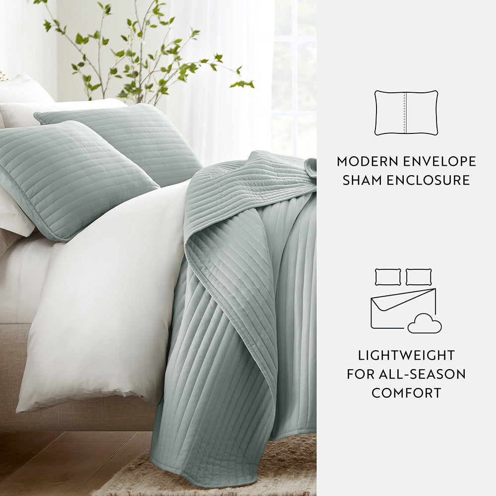 3 Piece Stripe Stitch Quilted Coverlet Set - Soft Bedspread for Queen/King Size Beds - Perfect for Cozy Bedrooms, Guest Rooms & Hotel Decor
