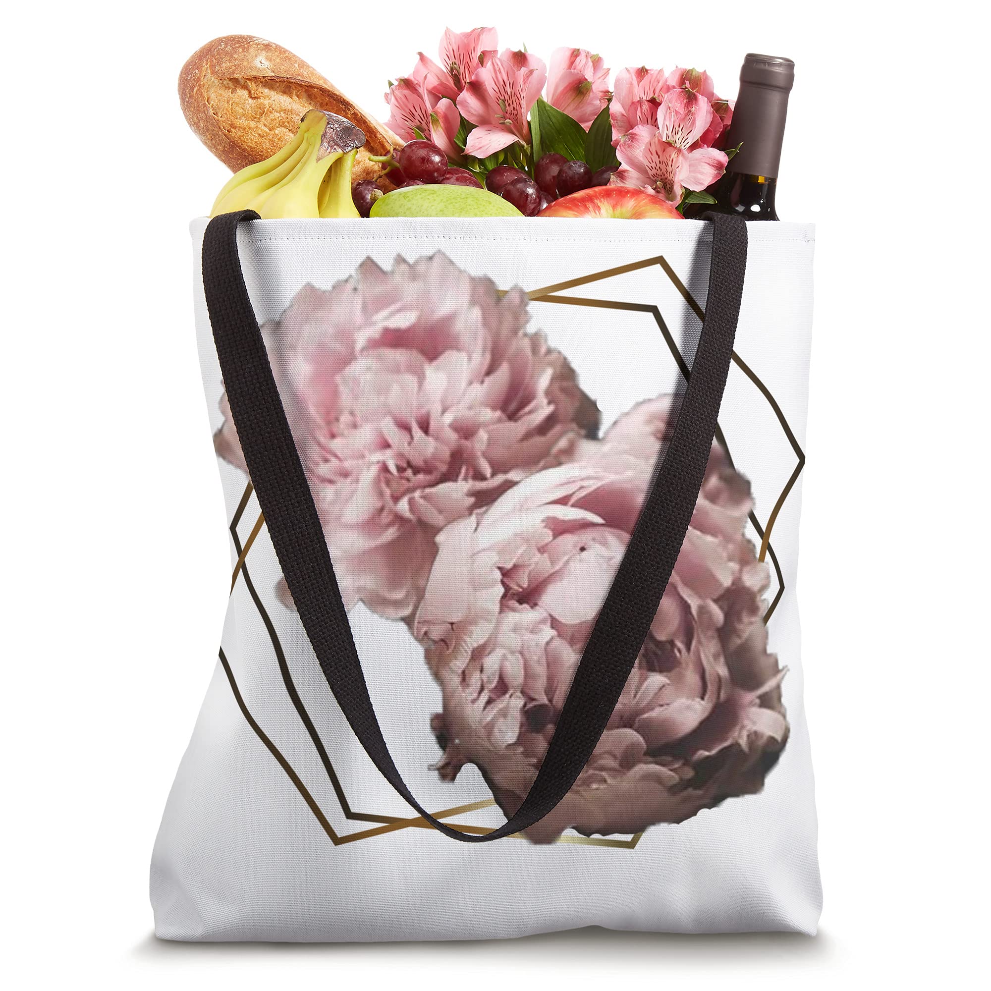 Stylish Geometric Peony Print Canvas Tote Bag - Large Reusable Shopping Bag for Women, Beach, Work & Travel | Fashionable Eco-Friendly Handbag for Everyday Use