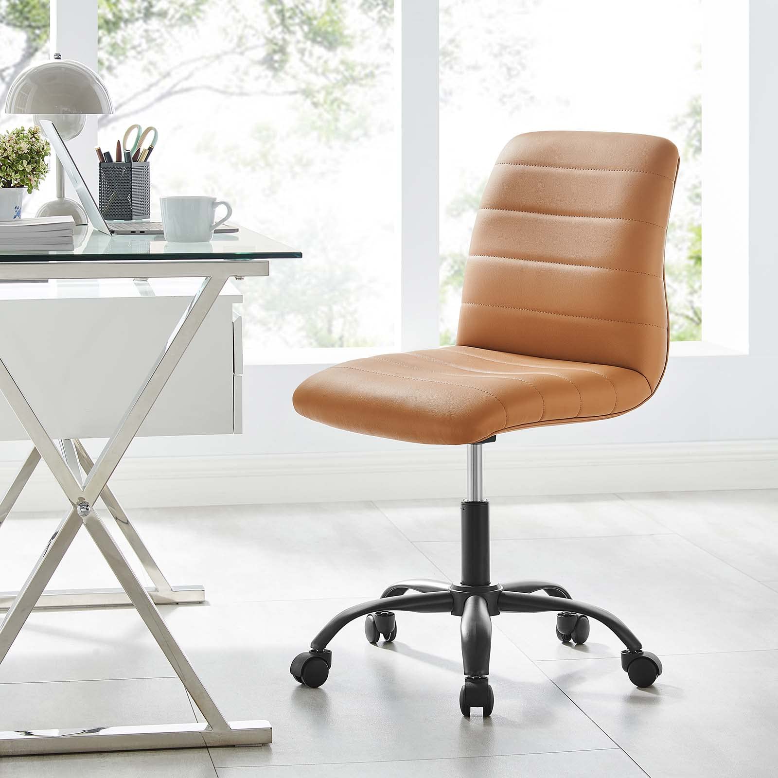 Modway Ripple Office Desk & Chair Set - Black & Tan for Home Workspace