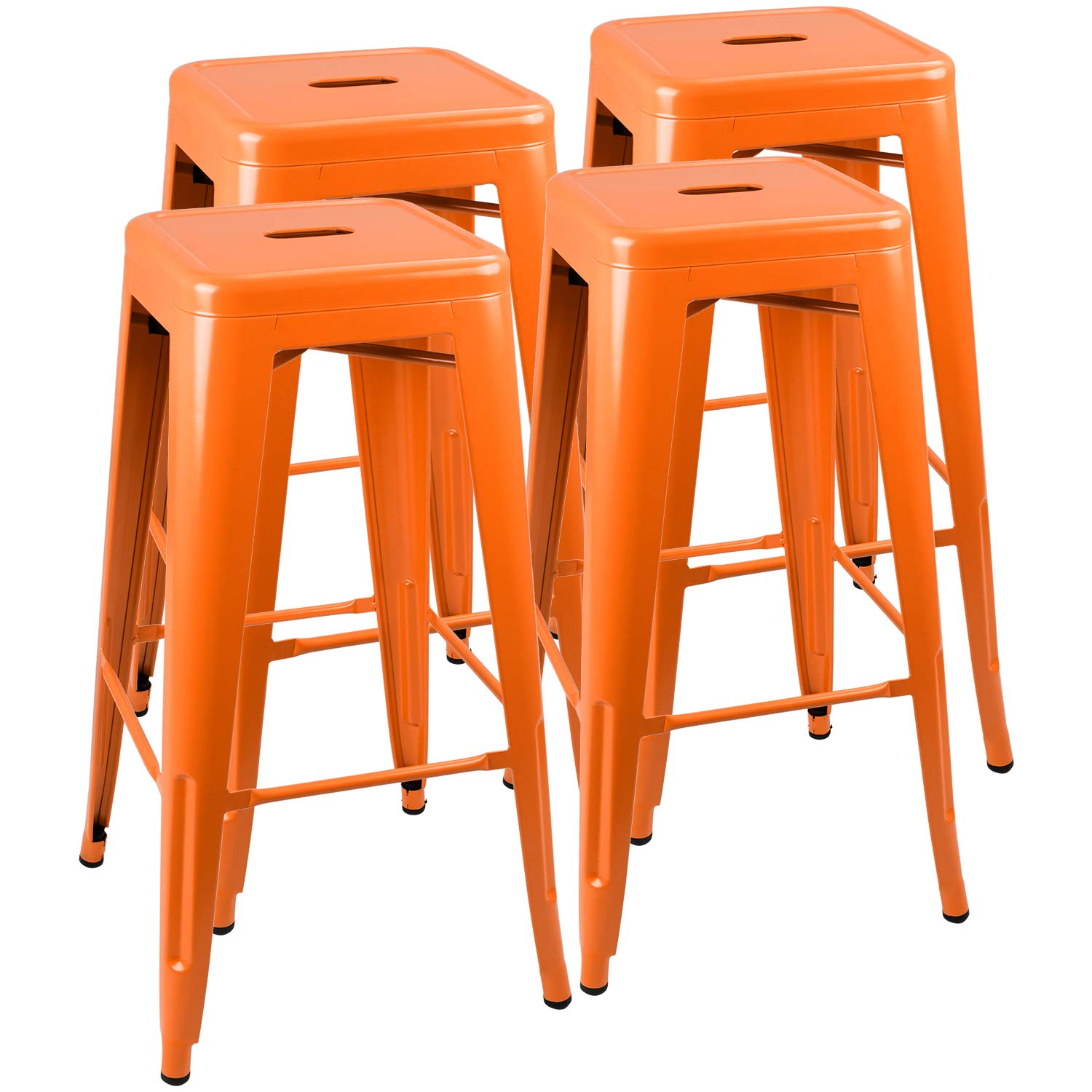 JUMMICO 30 Inch Metal Bar Stools Set of 4 - Backless, Stackable, Modern Industrial Design for Indoor & Outdoor Use - Orange - Perfect for Kitchen Islands, Bars, Patios & Dining Areas