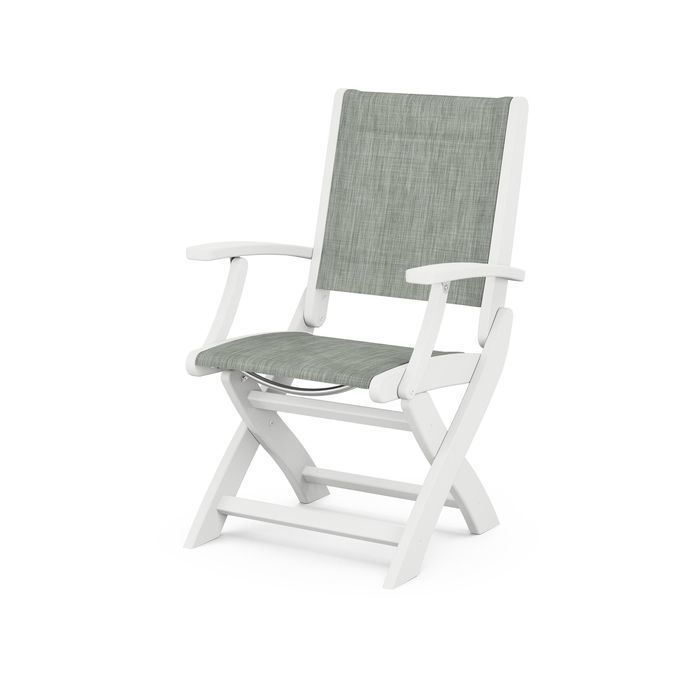 POLYWOOD Coastal Folding Chair - Durable Outdoor Furniture for Patio, Beach & Poolside - Weather-Resistant Adirondack Style Chair with Cup Holder