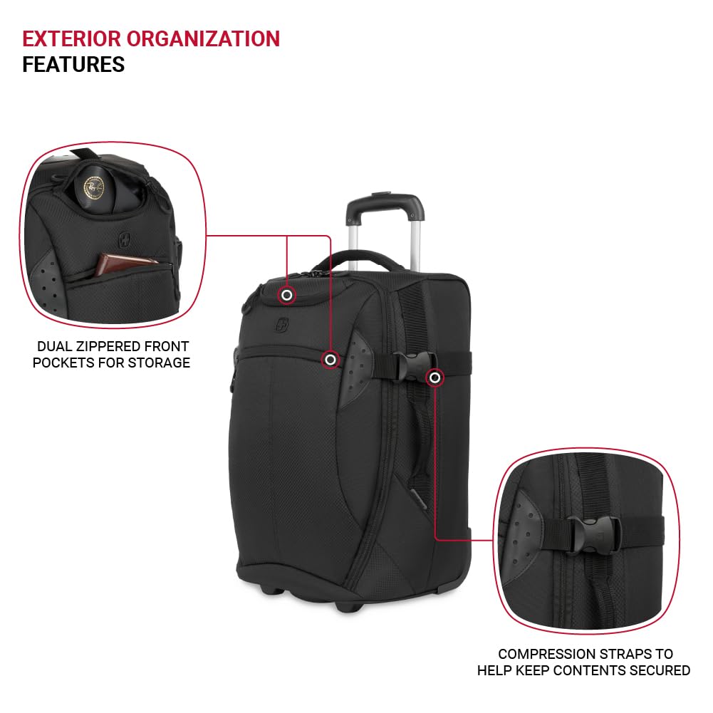 SwissGear Apex Exec 8-Day Wheeled Rolling Duffel Bag - Soft-Shell Expandable Luggage for Men & Women - Blue/Green - Perfect for Business Travel & Weekend Getaways
