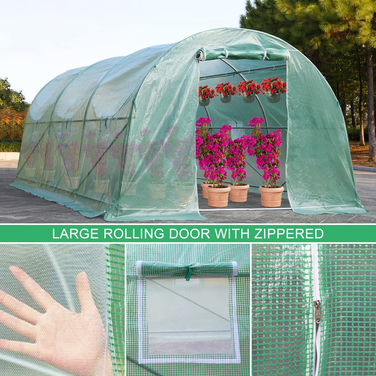 15' x 7' x 7' Walk-in Steel Greenhouse Kit with Plant Shelves - Durable Outdoor Garden Greenhouse for Patio, Backyard & Gardening Enthusiasts - Perfect for Growing Vegetables, Herbs & Flowers Year-Round