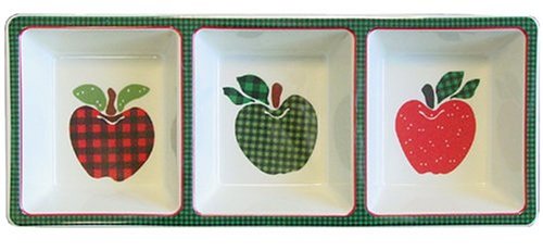Ingleman Designs Apple Jack Melamine Divided Tray - 3 Compartment Serving Platter for Snacks, Appetizers & Party Food - Durable & Lightweight Dish for Picnics, BBQs & Family Gatherings