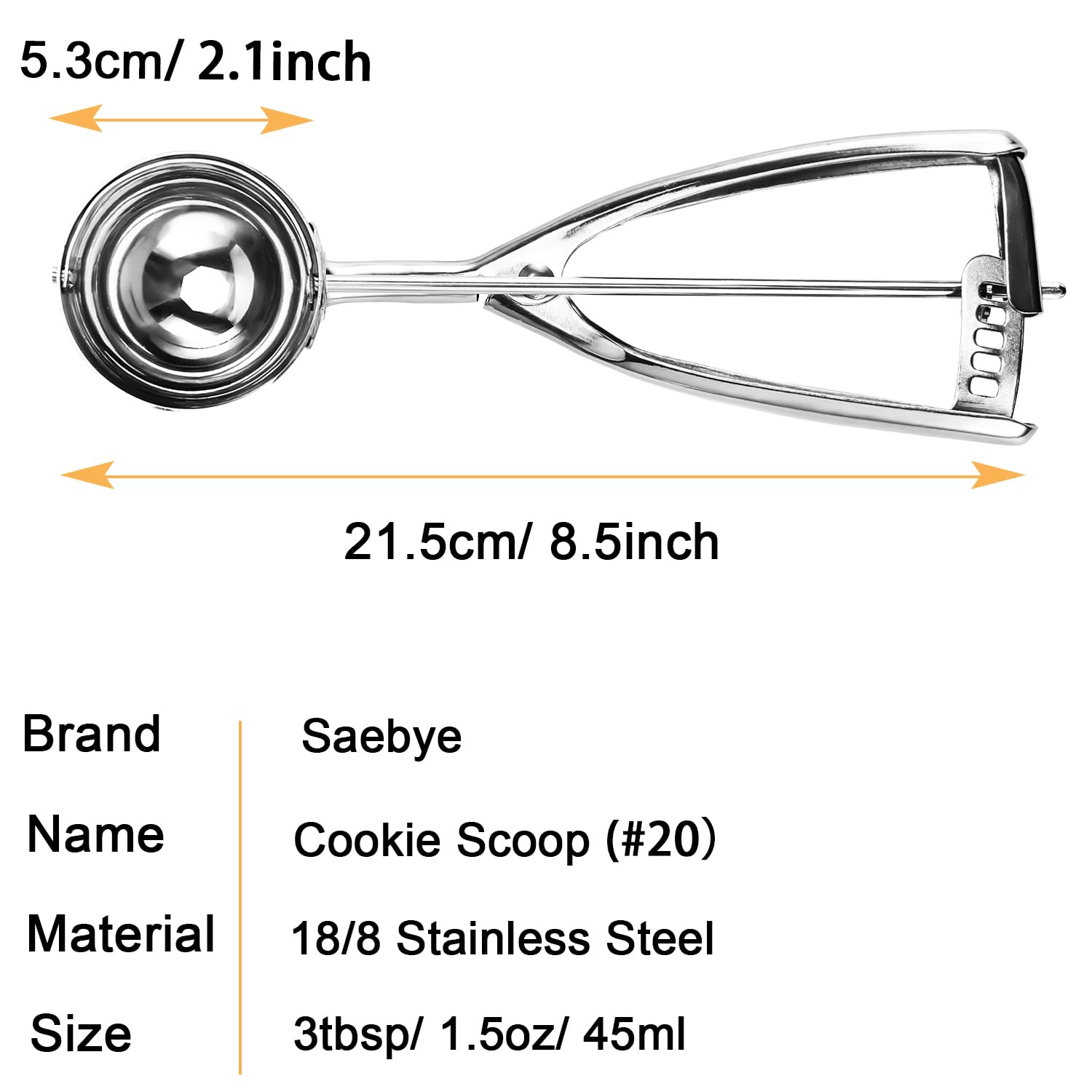 Large 3 Tbsp Cookie Scoop for Baking - 18/8 Stainless Steel Cookie Dough Scoop with Secondary Polishing (2 3/32 inches / 53 mm Ball) - Perfect for Cookies, Cupcakes & Uniform Baking Portions