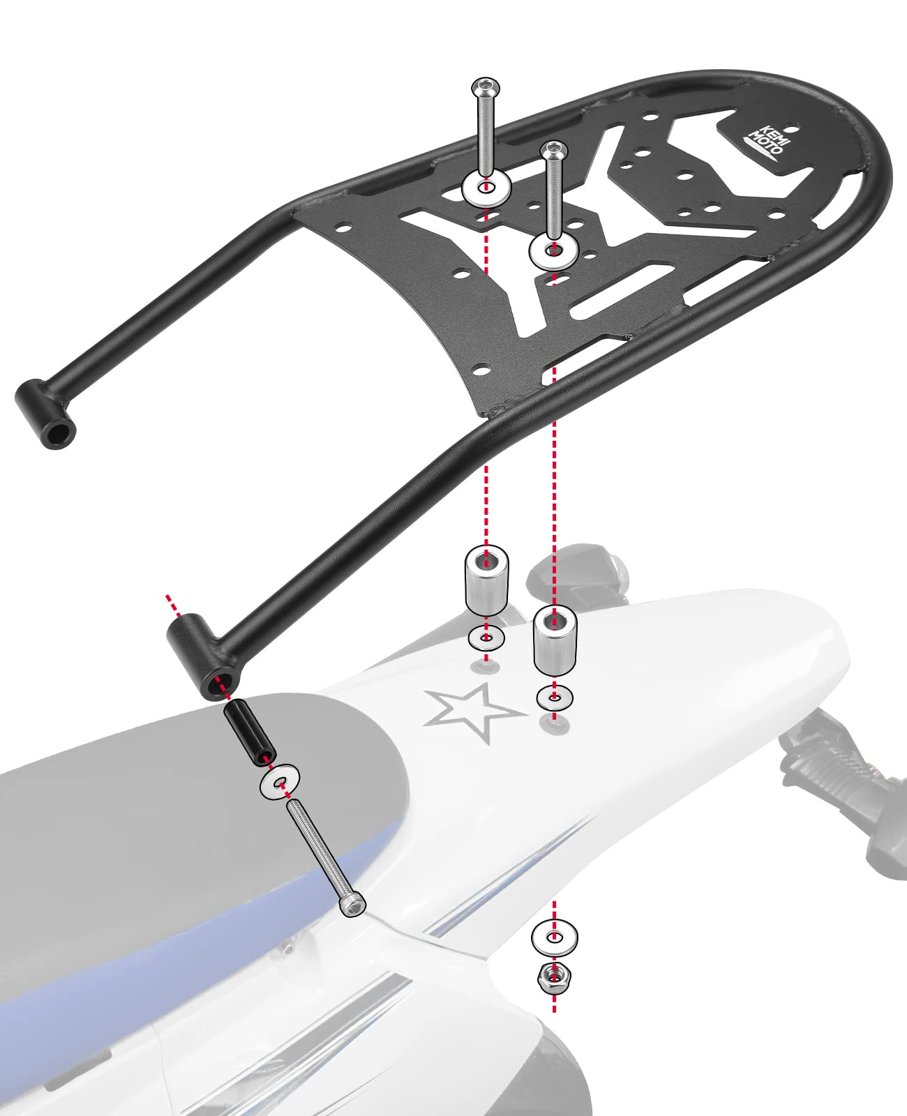 KEMIMOTO Heavy Duty Rear Rack Luggage Carrier for Suzuki DRZ400S/SM & Kawasaki KLX400S - Durable Motorcycle Cargo Rack for Enduro Adventure & Off-Road Riding - Perfect for Camping Gear, Tools & Equipment Storage