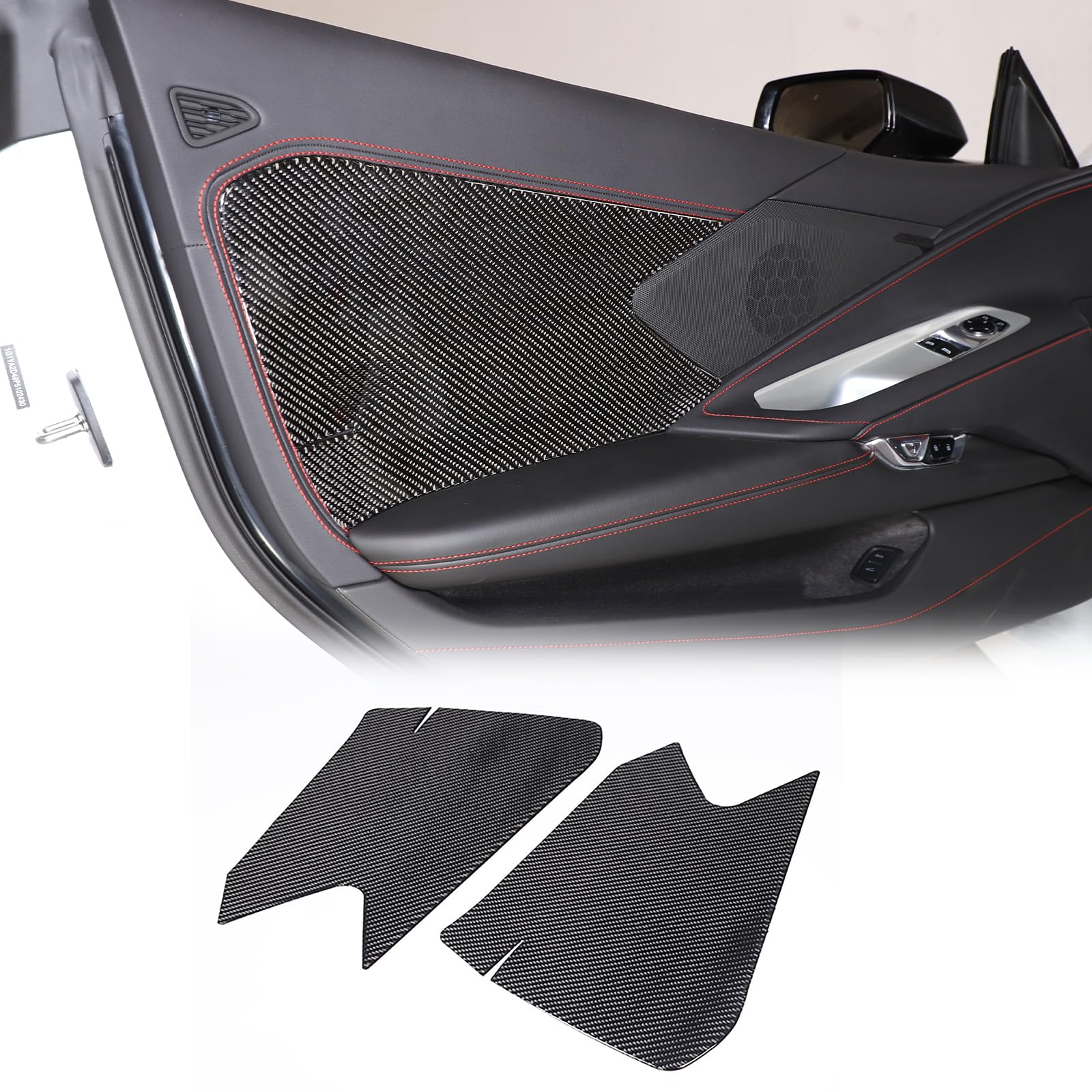 Premium Soft Carbon Fiber Inner Door Panel Cover Trim 2PCS - Compatible with Corvette C8 Stingray 2020-2023 - Black Carbon Decorative Sticker & Molding Accessories - Enhance Interior Style & Protect Door Panels from Scratches