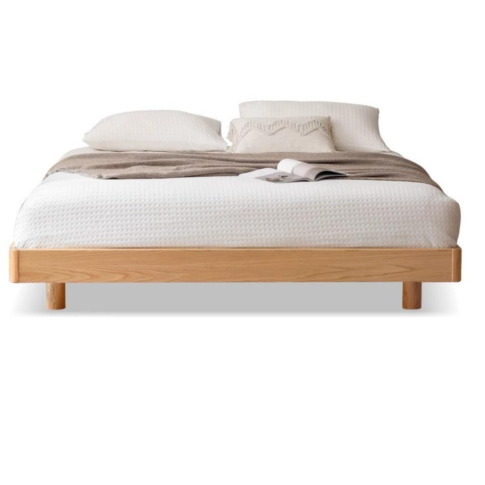 Modern Solid Wood Platform Bed - Oak & Beech Frame, Floating Design with Optional Headboard & LED Lighting - Perfect for Contemporary Bedrooms & Minimalist Home Decor