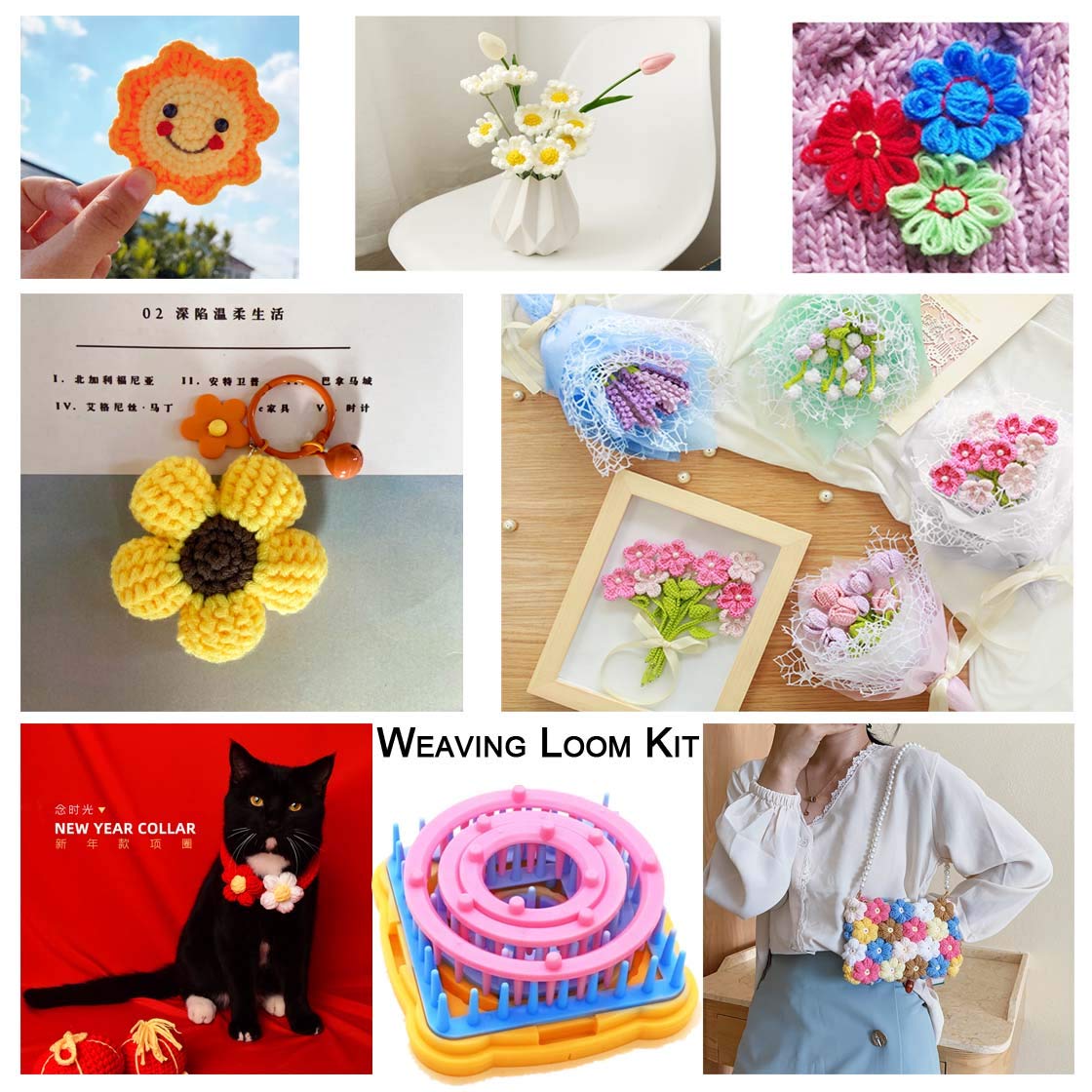 8-Piece Weaving Loom Kit with Flower Maker, Pom Pom Maker & Needle - DIY Wool Knitting Ball Maker & Craft Weaving Tools for Beginners - Perfect for Scrapbooking, Home Decor & Handmade Gifts