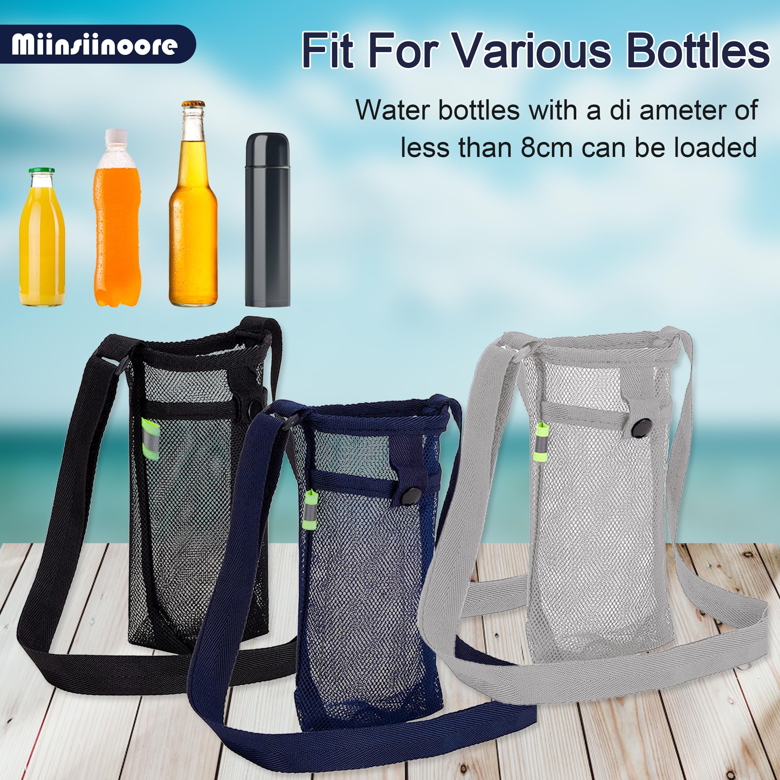 3 Pack Mesh Water Bottle Holder - Adjustable Shoulder Strap Sling Bag & Pouch for Hiking, Camping, Walking - Perfect for Outdoor Adventures, Gym & Daily Use