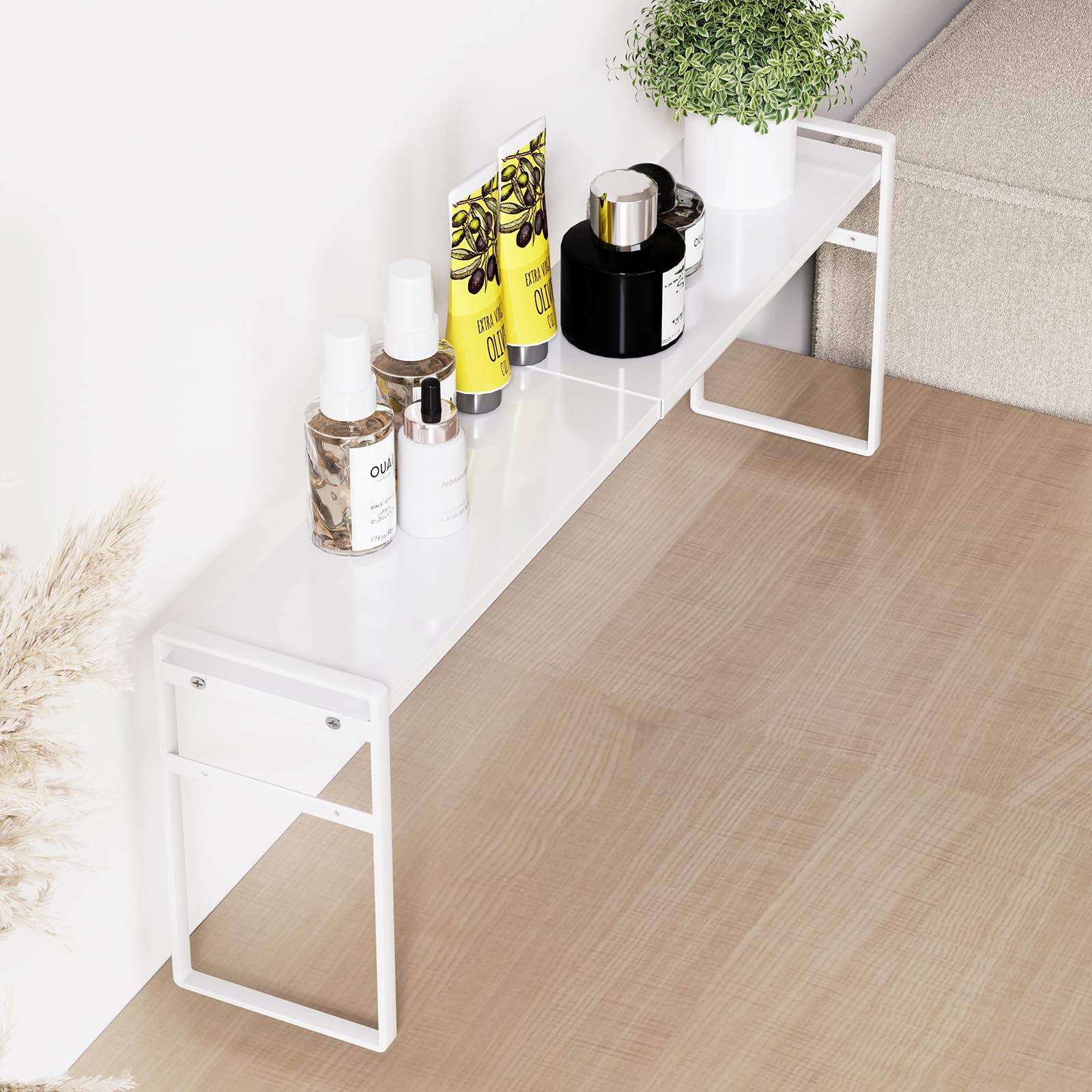 Adjustable White Desk Organizer - Narrow Office Storage Shelf, Computer Desk Bookshelf for Supplies, 13.8-23.6