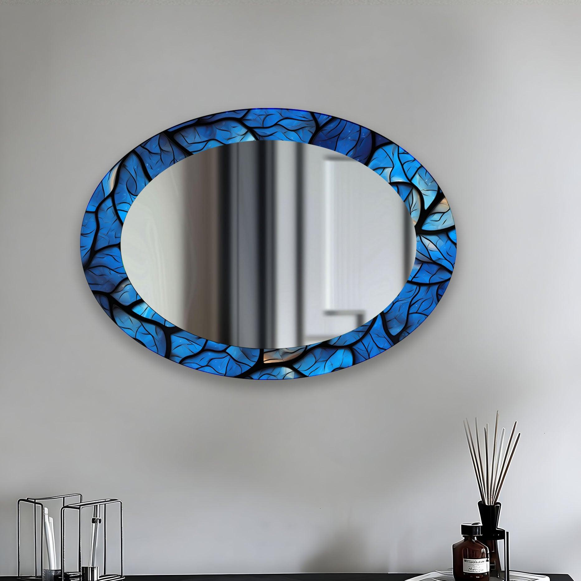 Elegant Blue Stained Oval Glass Wall Mirror - Vintage Home Decor for Living Room, Bedroom & Entryway - Perfect for Adding Style & Depth to Any Space