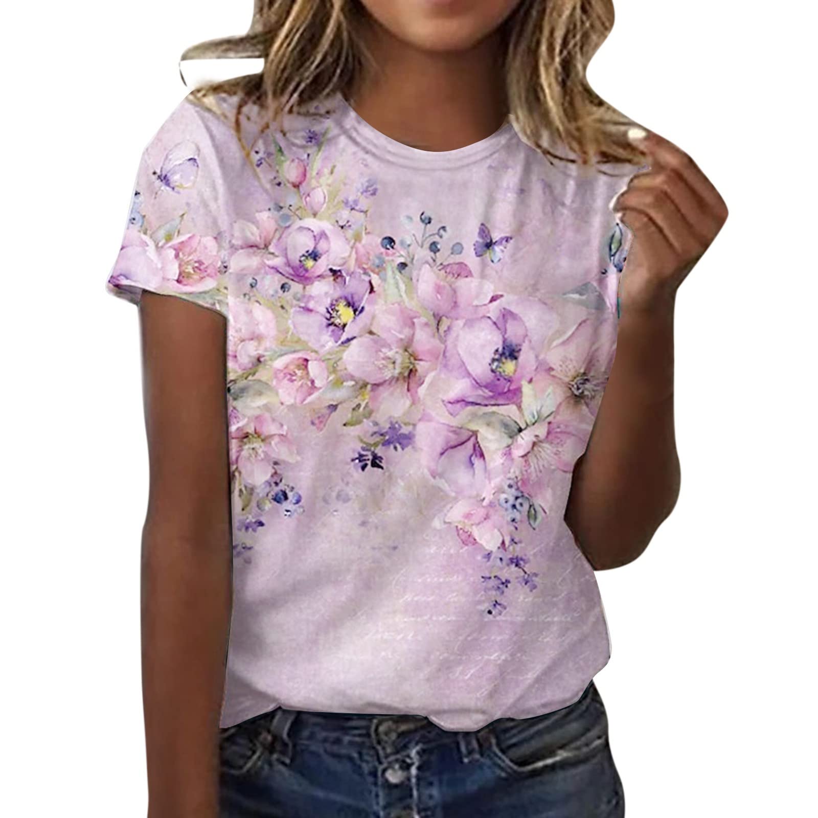 **Stylish Plus Size Women's Summer Tops - Floral Print O-Neck Short Sleeve Loose Casual Blouse for Beach, Vacation & Everyday Wear**