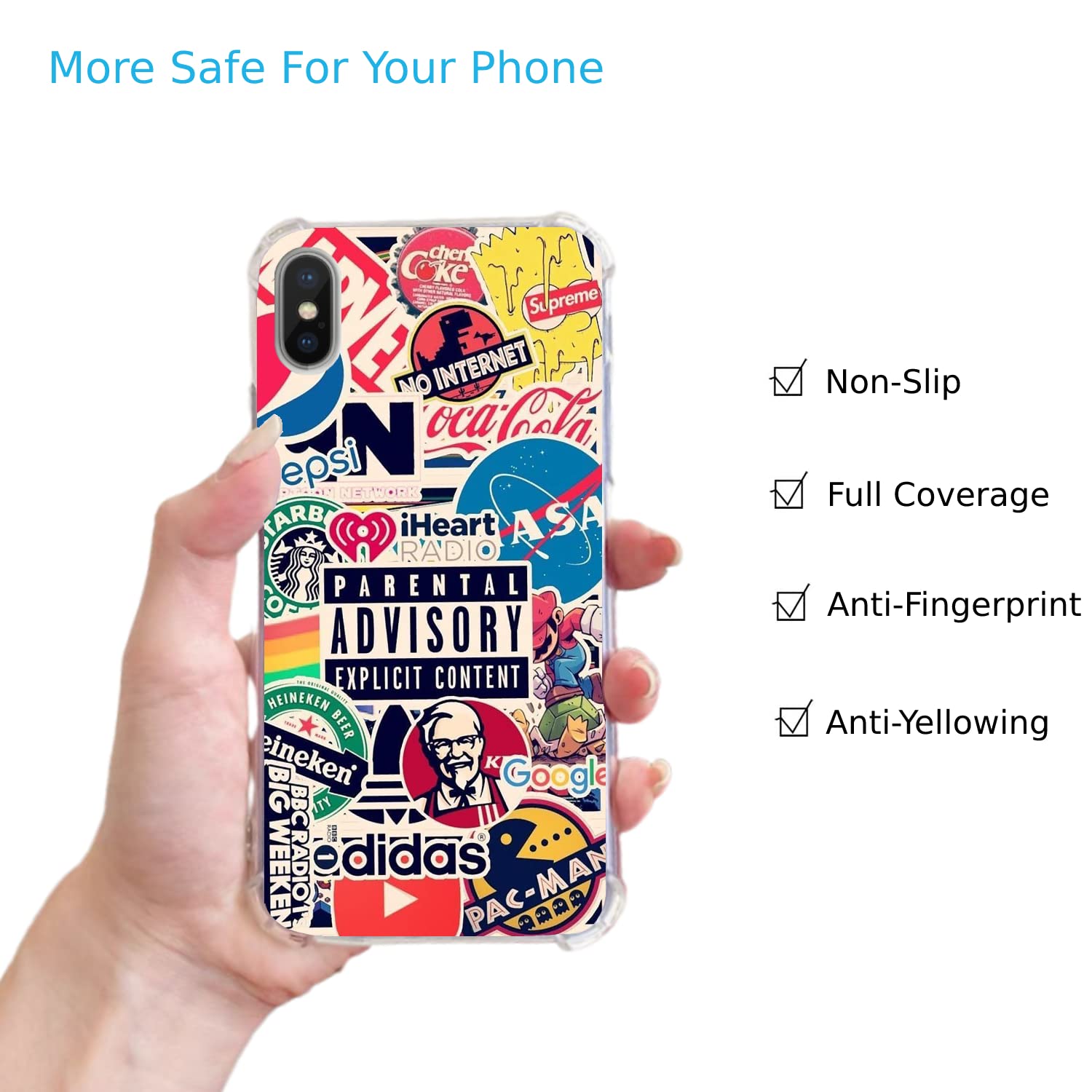 Trendy Pop Art Stickers Case for iPhone Xs Max - Soft TPU Bumper Cover with Pop Culture Collage Design for Teens, Men & Women | Perfect for Daily Use, School, Work & Travel