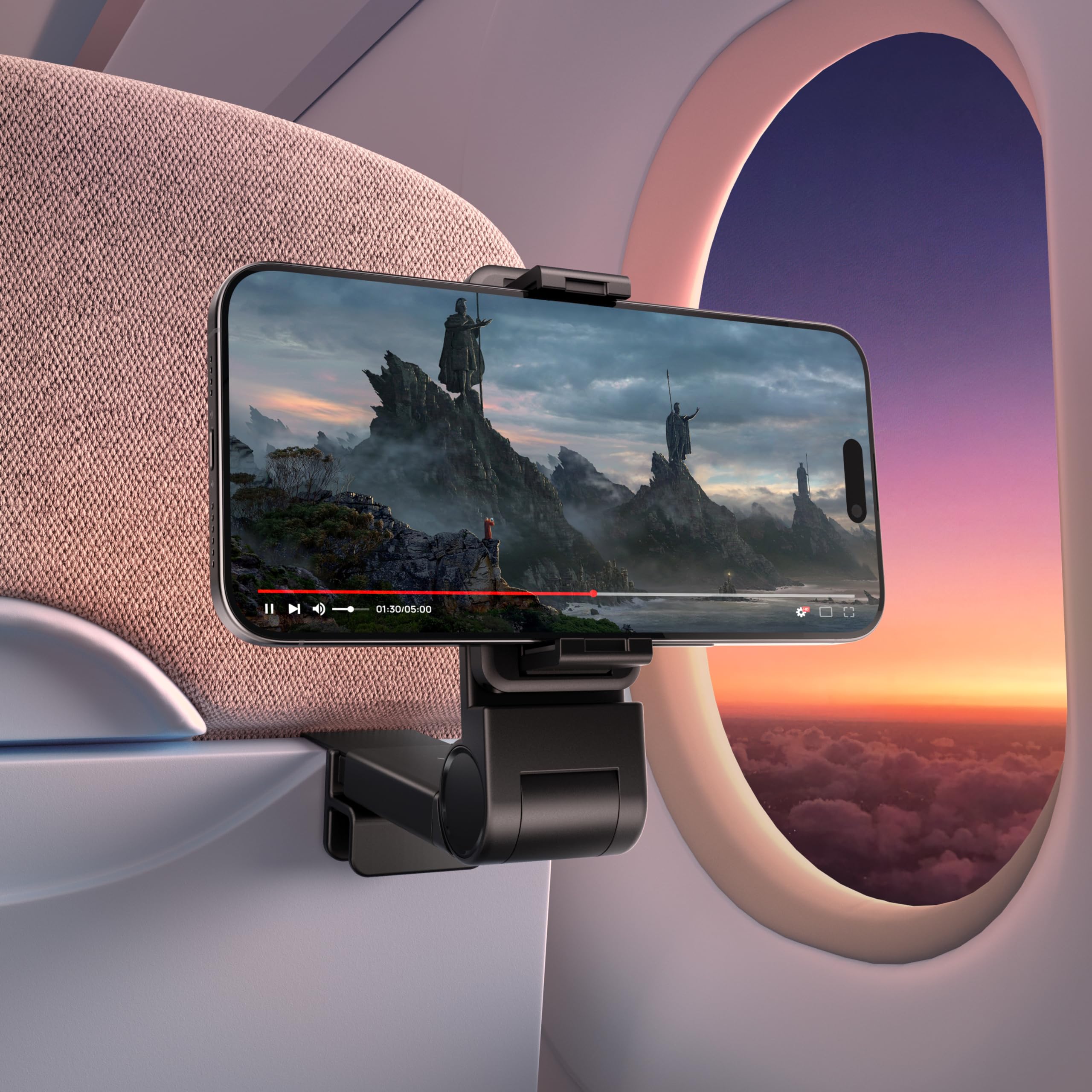 JSAUX 360° Airplane Phone Holder - Universal In-Flight Mount for Hands-Free Travel