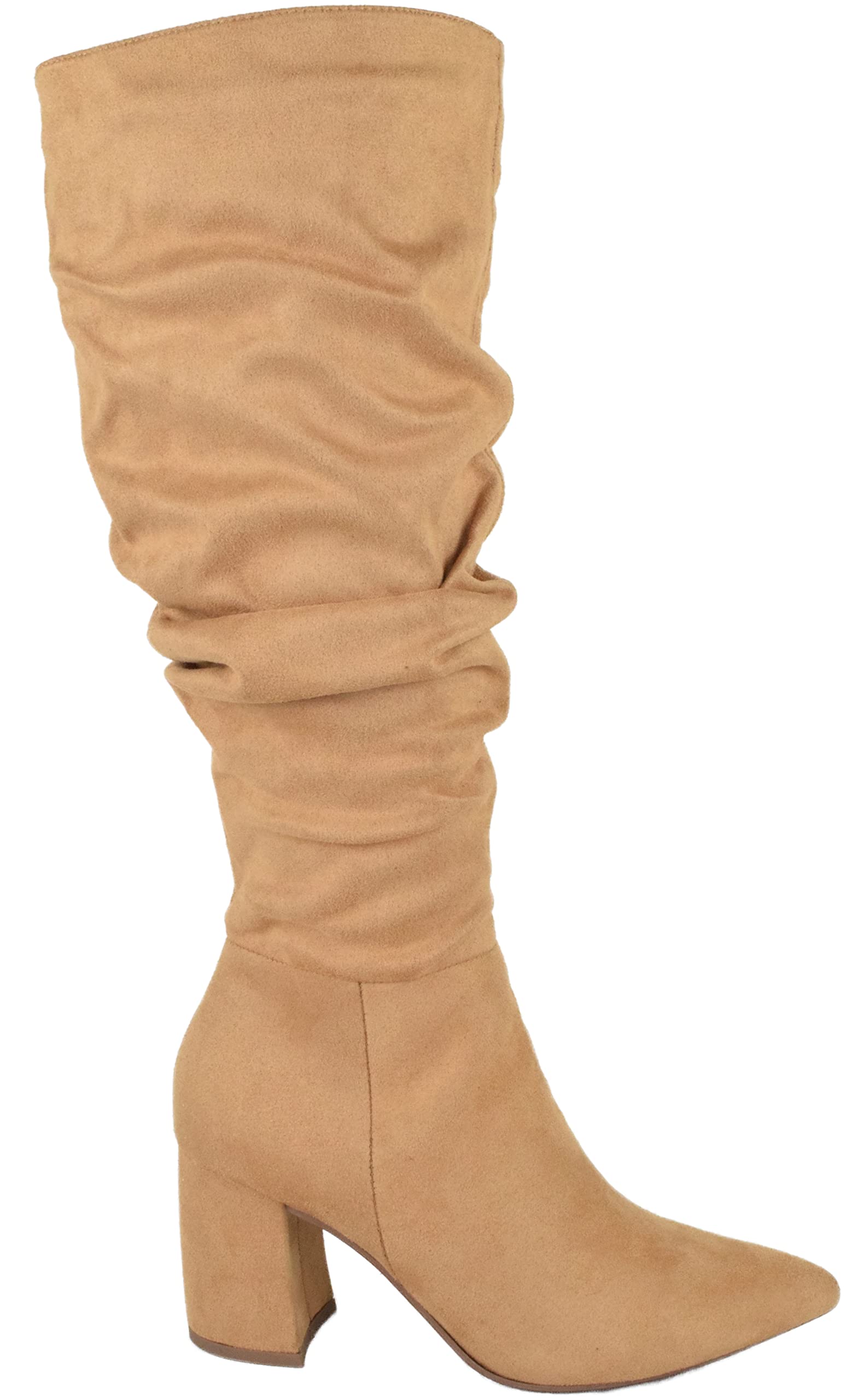 Stylish Women's Knee High Slouch Boots with Side Zipper - Chunky Heel Pointed Toe Booties for Fall Winter | Comfortable Fashion Boots for Casual Outfits, Date Night & Office Wear