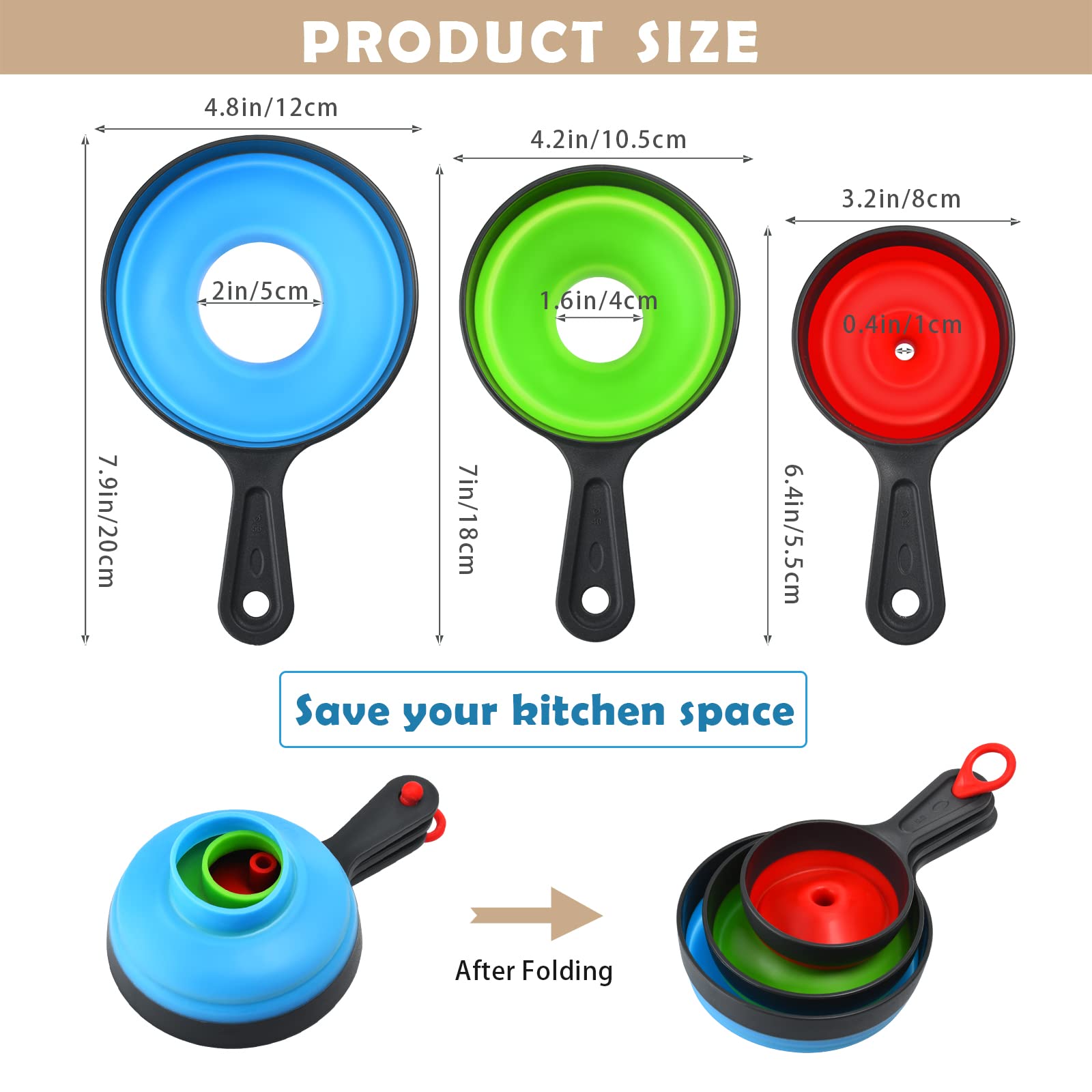 **Wide Mouth Canning Funnel Set (3 Pack) - Food Grade Silicone Collapsible Kitchen Funnel for Bottles, Mason Jars, Transferring Liquids, Oil & Powder - Perfect for Home Brewing, Cooking & DIY Projects**