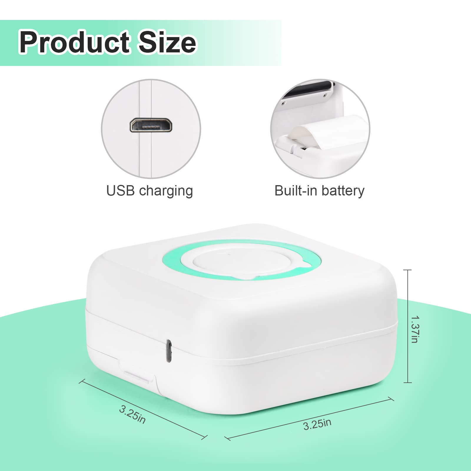 Portable Bluetooth Thermal Printer - 6 Rolls Paper, for Android iOS - Print Receipts, Notes, Photos