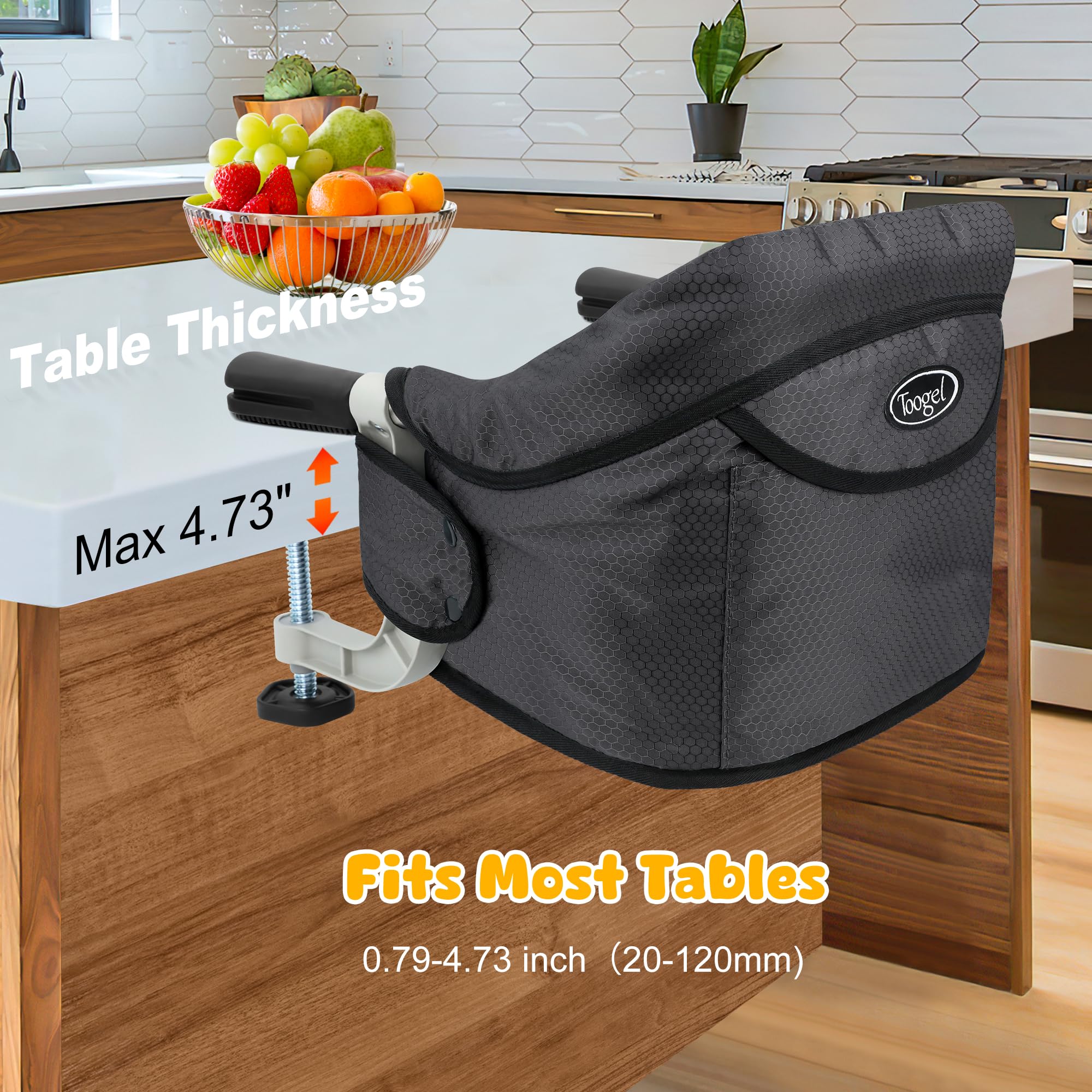 **Hook On Chair - Safe & High Load Baby High Chair with Fold-Flat Storage, Secure Table Clip & Removable Cushion - Portable Travel Dining Chair for Restaurants, Kitchens & Outdoor Use (Black)**