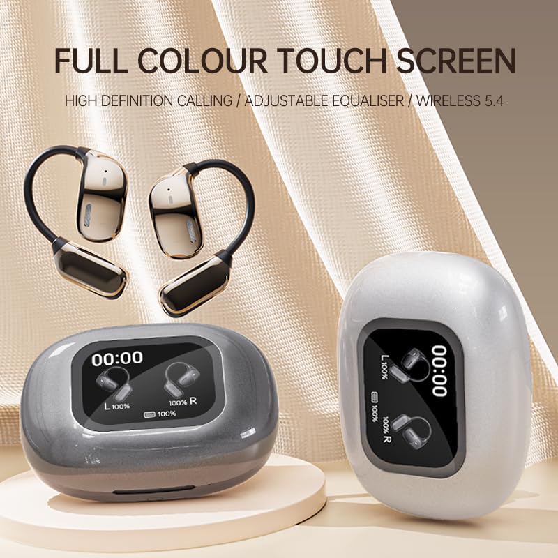 Wireless Open-Ear Bluetooth Earbuds with Touch Screen LCD & Microphone - Bluetooth 5.4 for iOS/Android - Perfect for Running, Cycling & Outdoor Activities