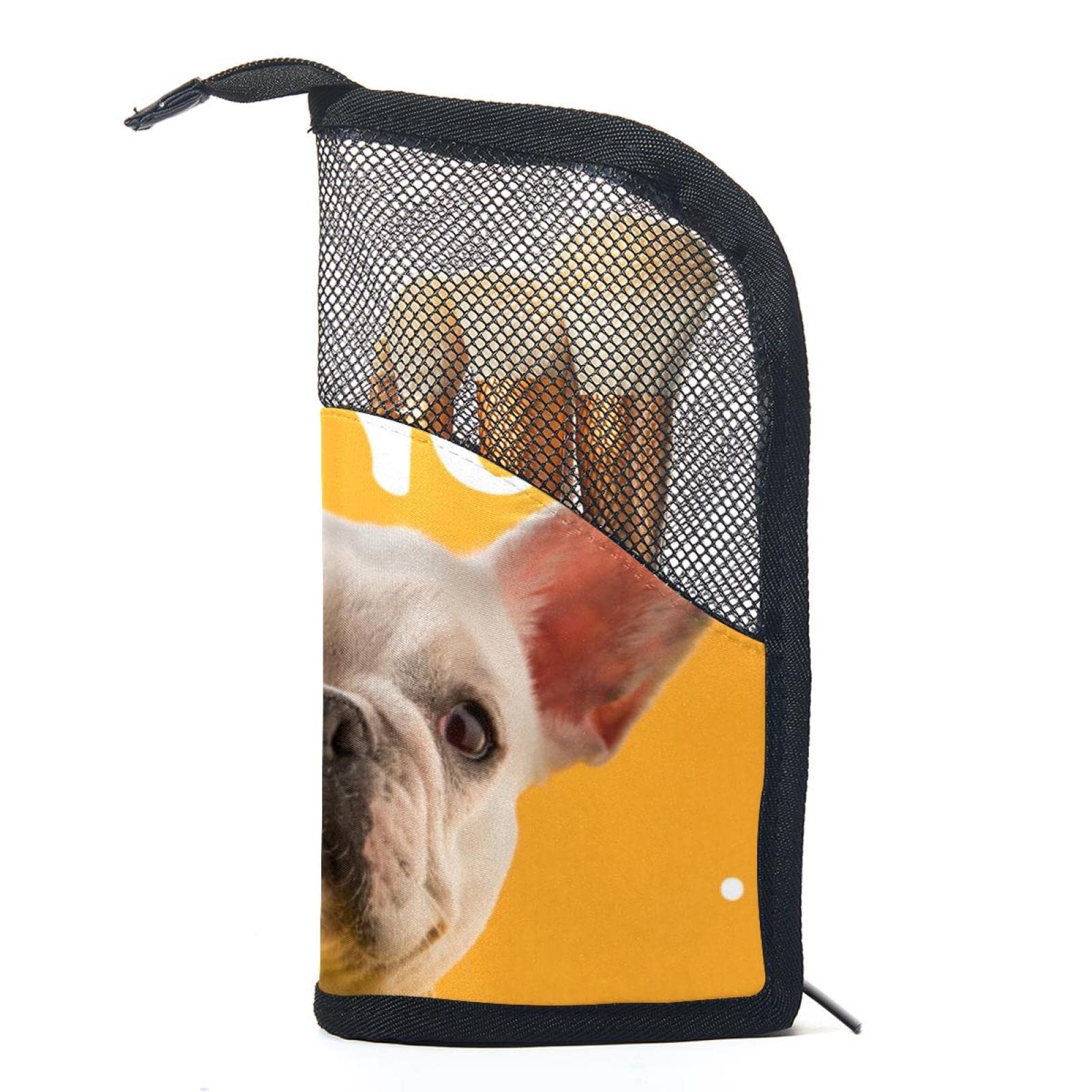 Portable Makeup Brush Organizer Bag with 12 Slots - French Bulldog & Spring Tulips Design - Travel Cosmetic Brush Holder Case for Makeup Artists & Beauty Enthusiasts (Perfect for Travel, Home Vanity & Professional Use)