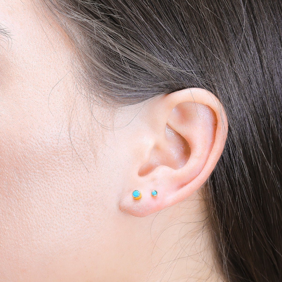 14k Yellow Gold Petite Turquoise Bezel Stud Earrings for Women | Dainty Everyday Jewelry, Gift for Her, Wedding & Special Occasion Accessories