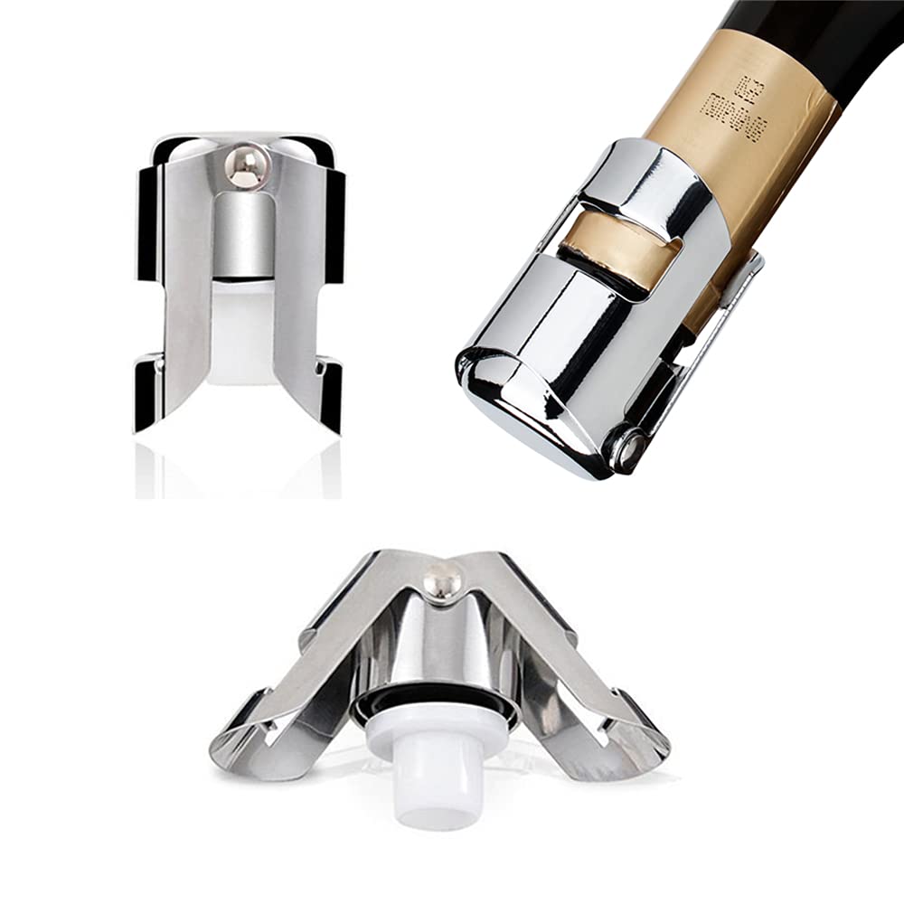 3 Pack Reusable Stainless Steel Champagne Stoppers - Wine Bottle Cork Sealer for Cava, Prosecco & Sparkling Wines (Silver) | Keep Bubbles Fresh for Parties, Weddings & Celebrations