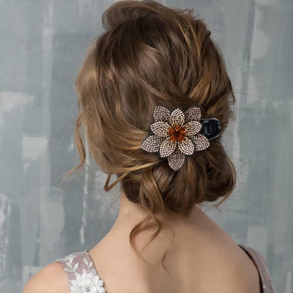 Sparkling Rhinestone Hair Clips for Women - 2PCS Duckbill Ponytail Barrettes, Multicolor Hair Accessories for Parties, Weddings & Everyday Style