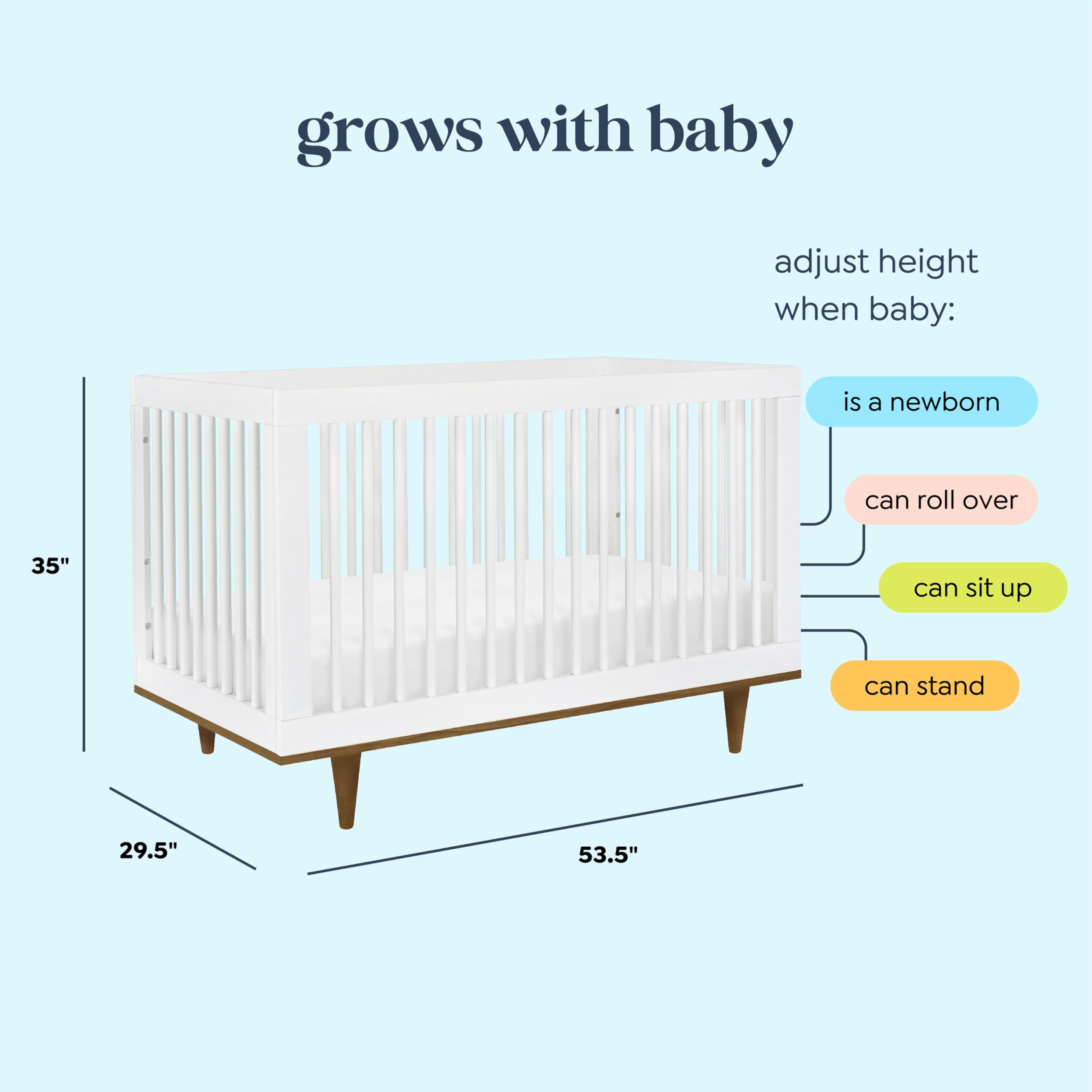 DaVinci Marley 3-in-1 Convertible Baby Crib to Toddler Bed & Daybed - GREENGUARD Gold Certified - Adjustable Mattress Heights - White Finish with Walnut Legs - Perfect for Nursery, Bedroom & Guest Room