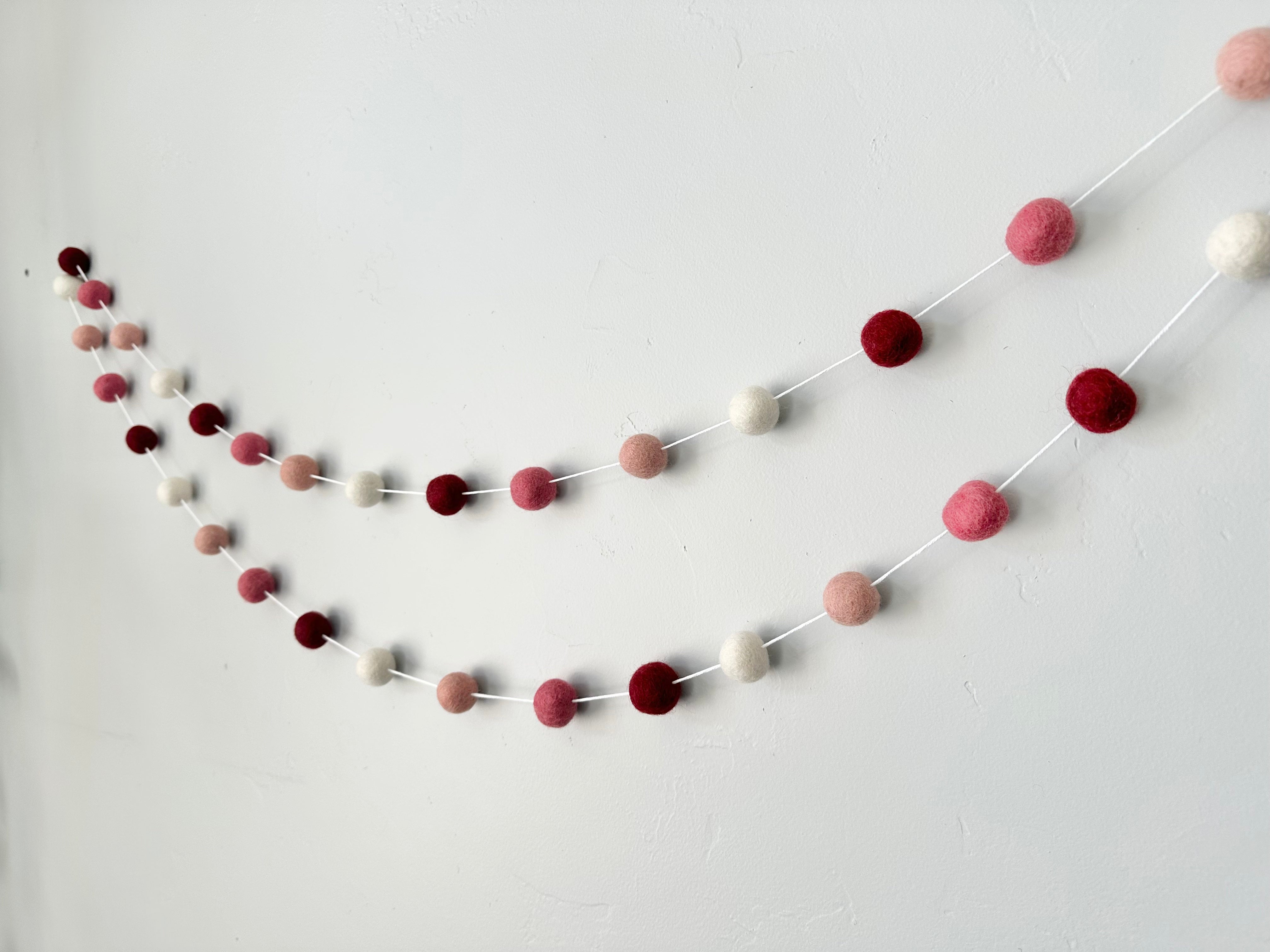 Dark Pink Ombre Felt Ball Garland - Handmade Wool Decor for Nursery, Wedding & Party Backdrop - Perfect for Baby Shower, Birthday & Home Decoration