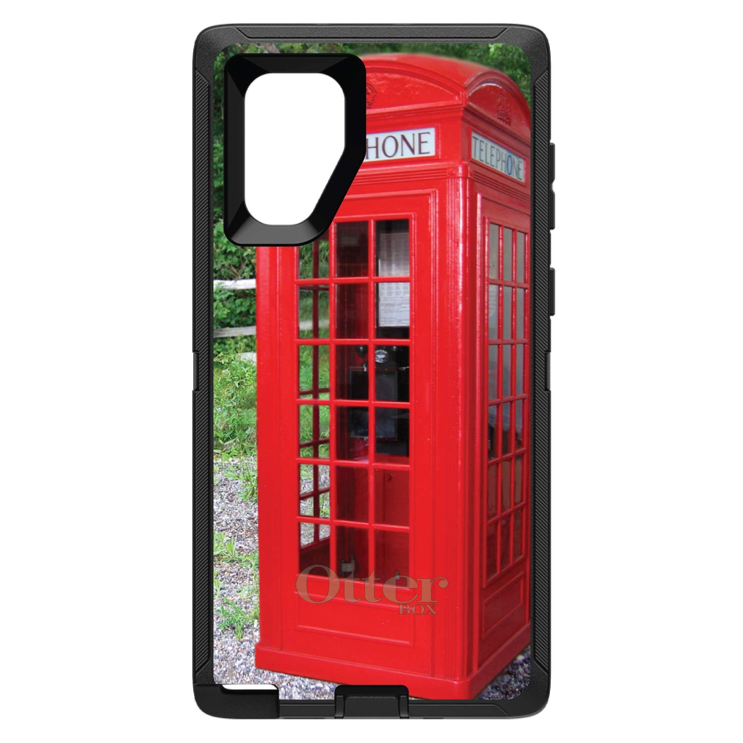 DistinctInk Protective Case for Samsung Galaxy Note 10 (6.3 Inch) - Shockproof Black Phone Cover Compatible with OtterBox Defender - Red London Phone Booth Design - Perfect for Travel, Commuting & Everyday Use
