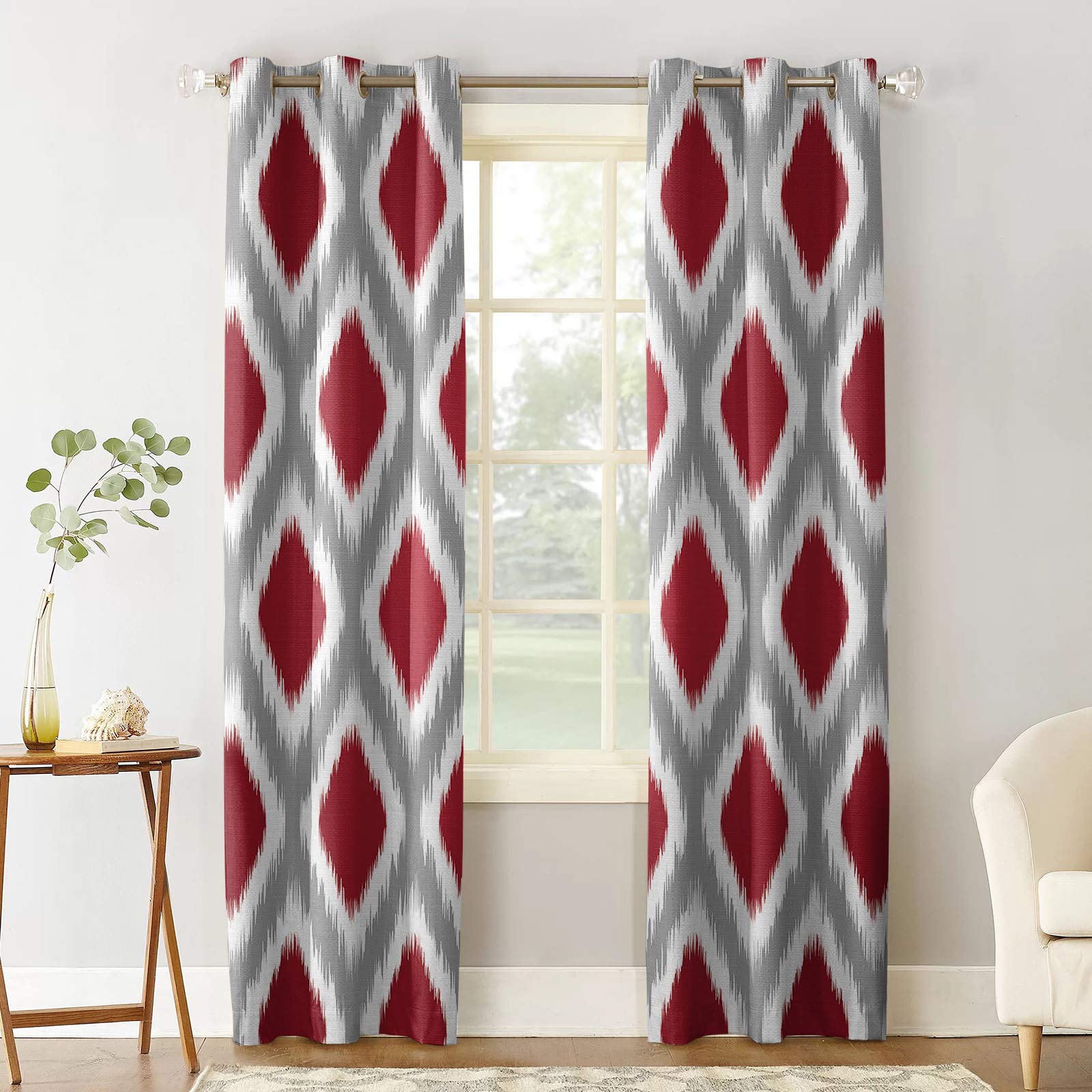 Blackout Curtains for Bedroom & Living Room - Red Rhombus Modern Abstract Geometric Design, Thermal Insulated Grommet Window Treatments with Noise Reduction & Room Darkening Features | Perfect for Home Theater, Nursery & Light Sleepers