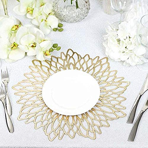6 Pack Gold Floral Vinyl Placemats - 15 Inch Non-Slip Dining Table Mats for Everyday Use, Dinner Parties & Home Decor