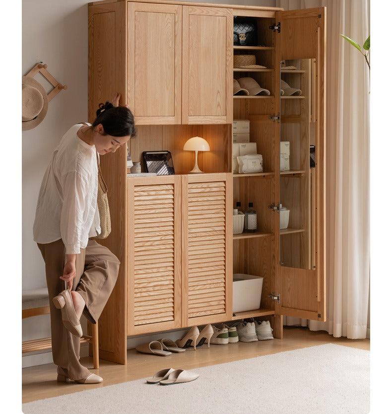 Solid Oak Wood Storage Cabinet - Shoe Locker & Entryway Organizer for Home, Office, or Mudroom - Durable Entry Storage Solution with Adjustable Shelves