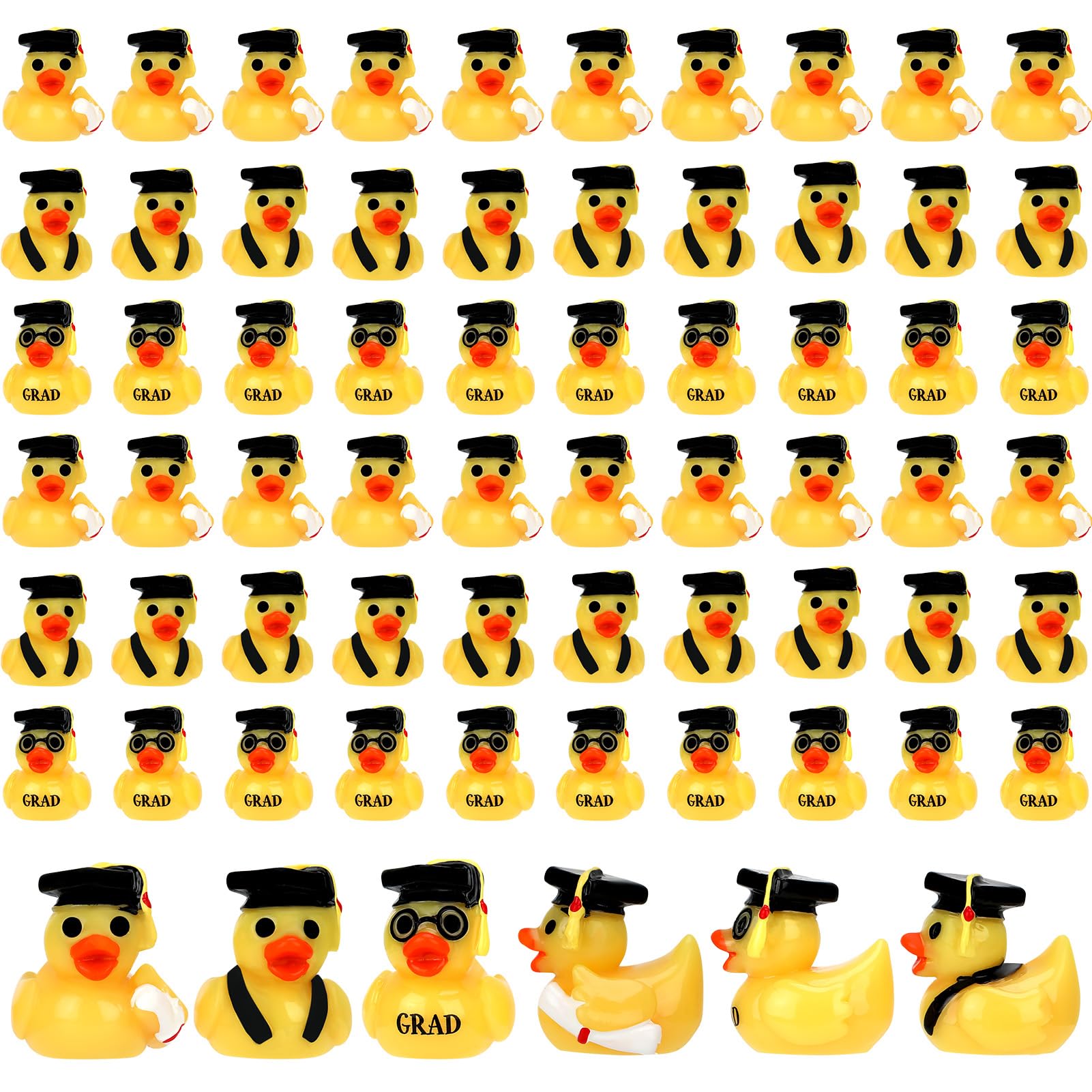 60 Pcs Mini Graduation Resin Ducks with Caps - Bulk Yellow Grad Duck Decorations for Graduation Parties, Gifts & Keepsakes (3 Styles) - Perfect for Graduation Centerpieces, Cake Toppers & Goodie Bag Fillers