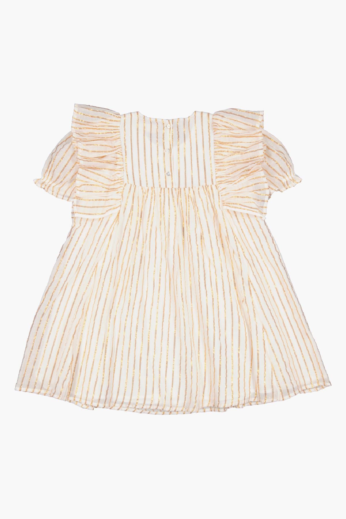 MarMar Copenhagen Girls' Dress - Gold Stripes Casual Daily Wear for Toddlers & Kids | Perfect for Playdates, Parties & Everyday Outfits