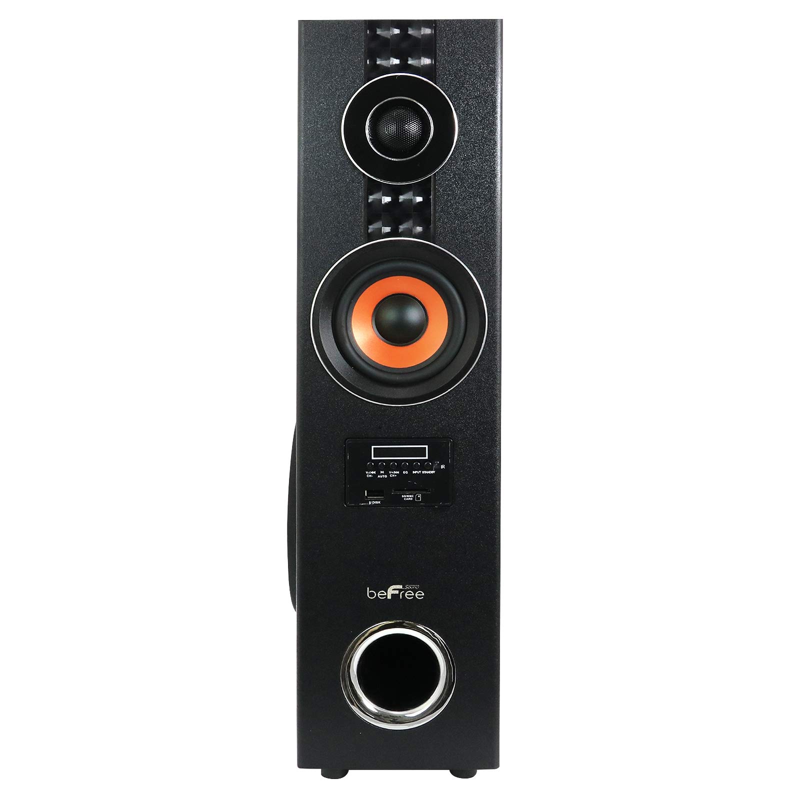 beFree Sound 2.1 Channel Bluetooth Tower Speakers with Optical Input - Dual Wood Subwoofer, Wireless Audio System for Home Theater, Gaming & Music (Brown, BFS-Tower Speaker)
