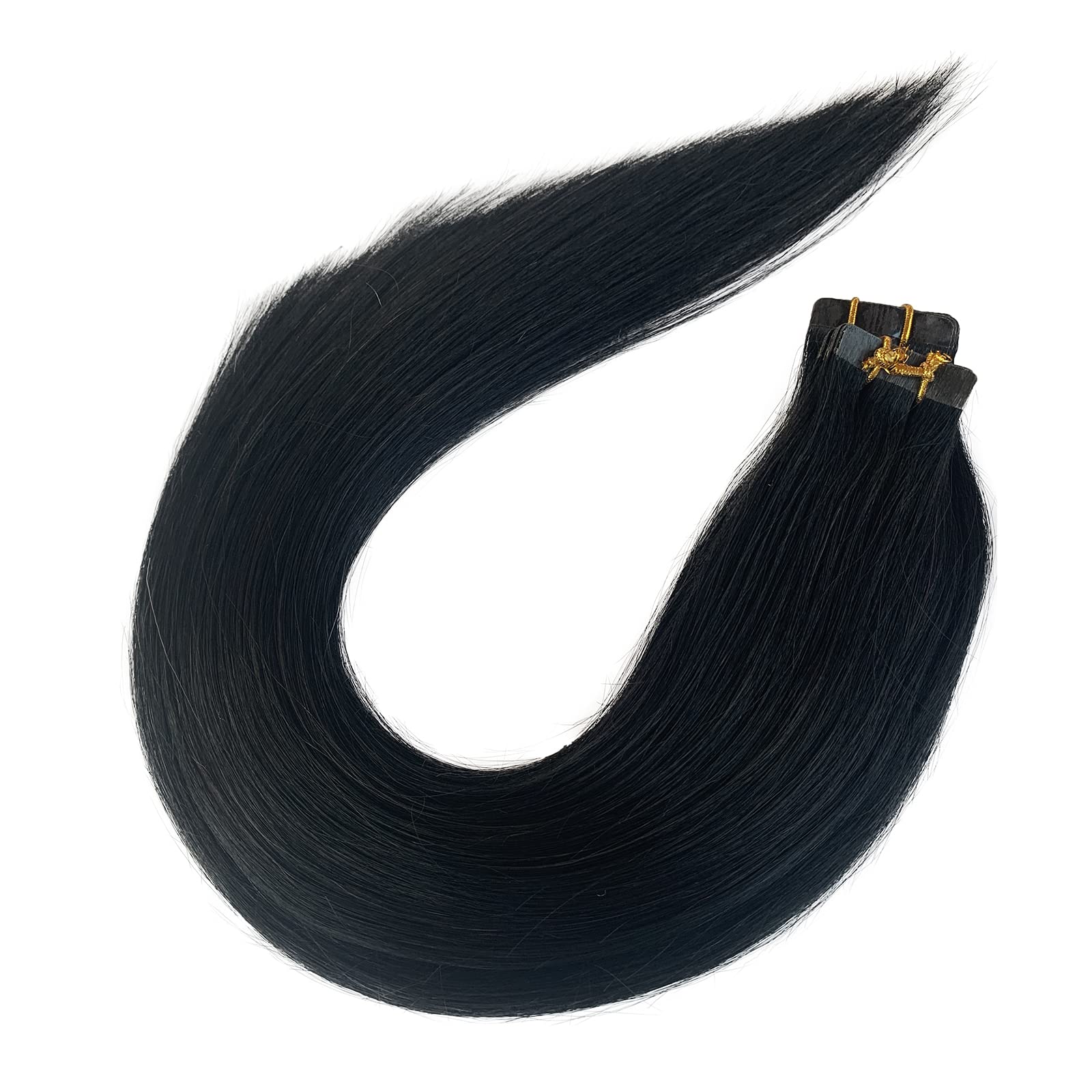 Licoville 22 Inch Tape in Hair Extensions - #1 Jet Black Straight Human Hair Extensions (60g, 20pcs) | Seamless Real Hair Tape Extensions for Women | Can Be Styled & Curled | Perfect for Daily Wear, Parties & Special Occasions