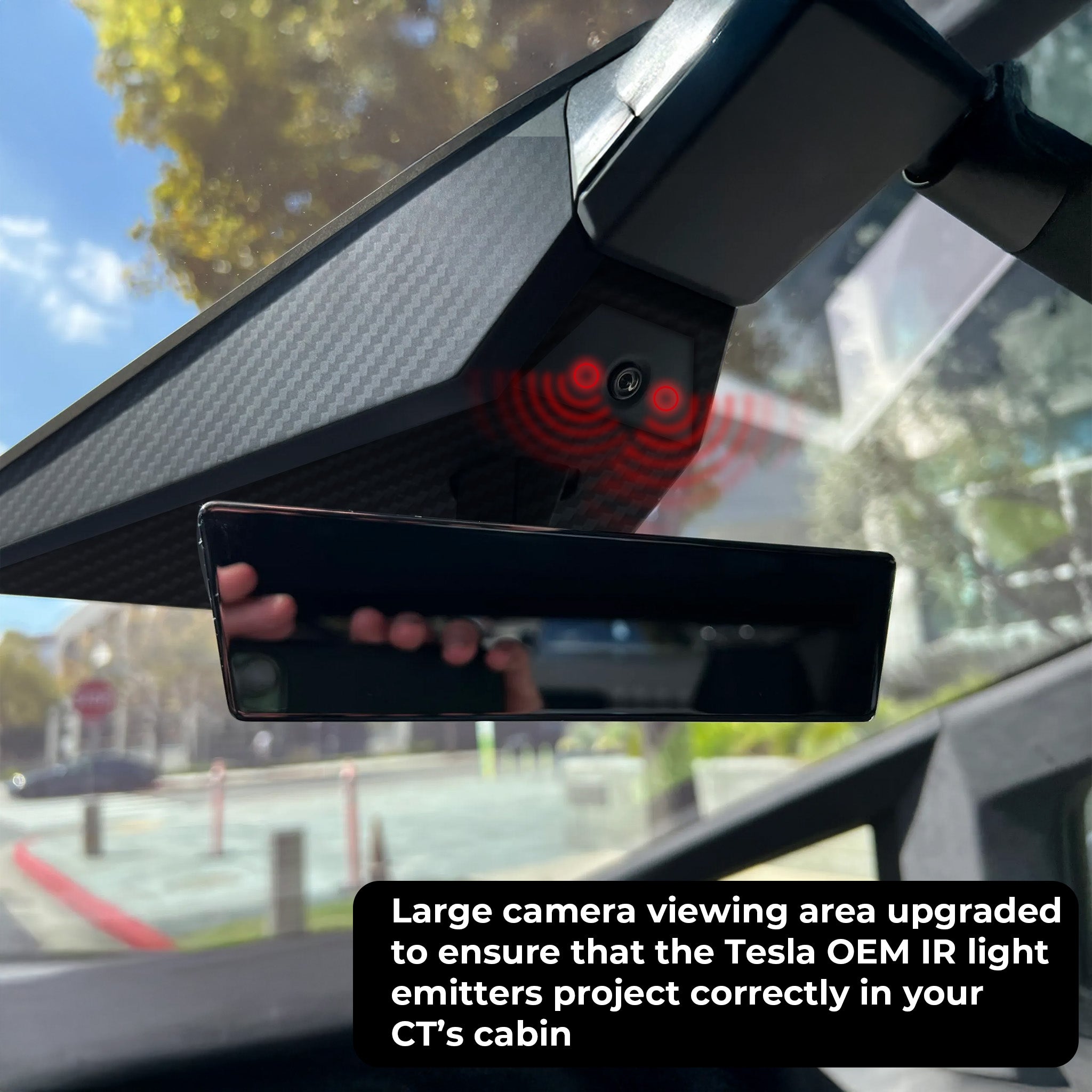 Premium Real Carbon Fiber Rearview Mirror Cover for Tesla Cybertruck - Enhanced Camera Viewing Area | Durable & Stylish Accessory for Off-Road Adventures & Urban Driving
