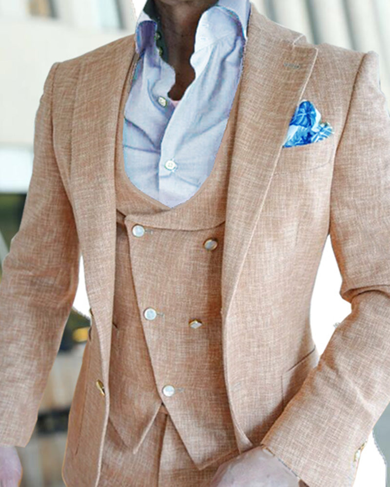 Premium Custom 3-Piece Linen Tan Wedding Suit for Men - Breathable Summer Formal Attire | Perfect for Beach Weddings, Garden Ceremonies & Destination Weddings