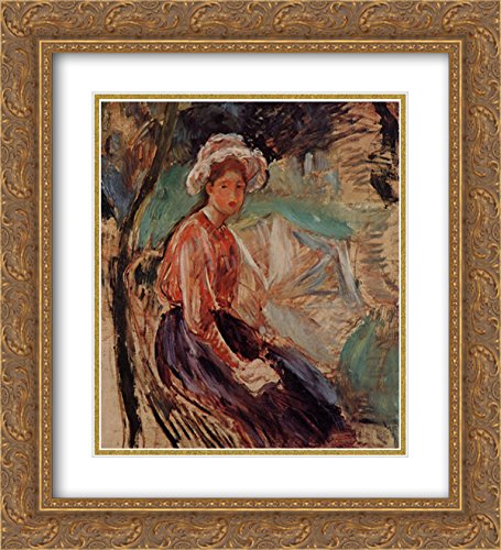 Berthe Morisot Young Girl with an Umbrella Art Print - 20x22 Inch Gold Ornate Framed Museum Quality Double Matted Painting - Perfect for Living Room, Bedroom, or Office Wall Decor