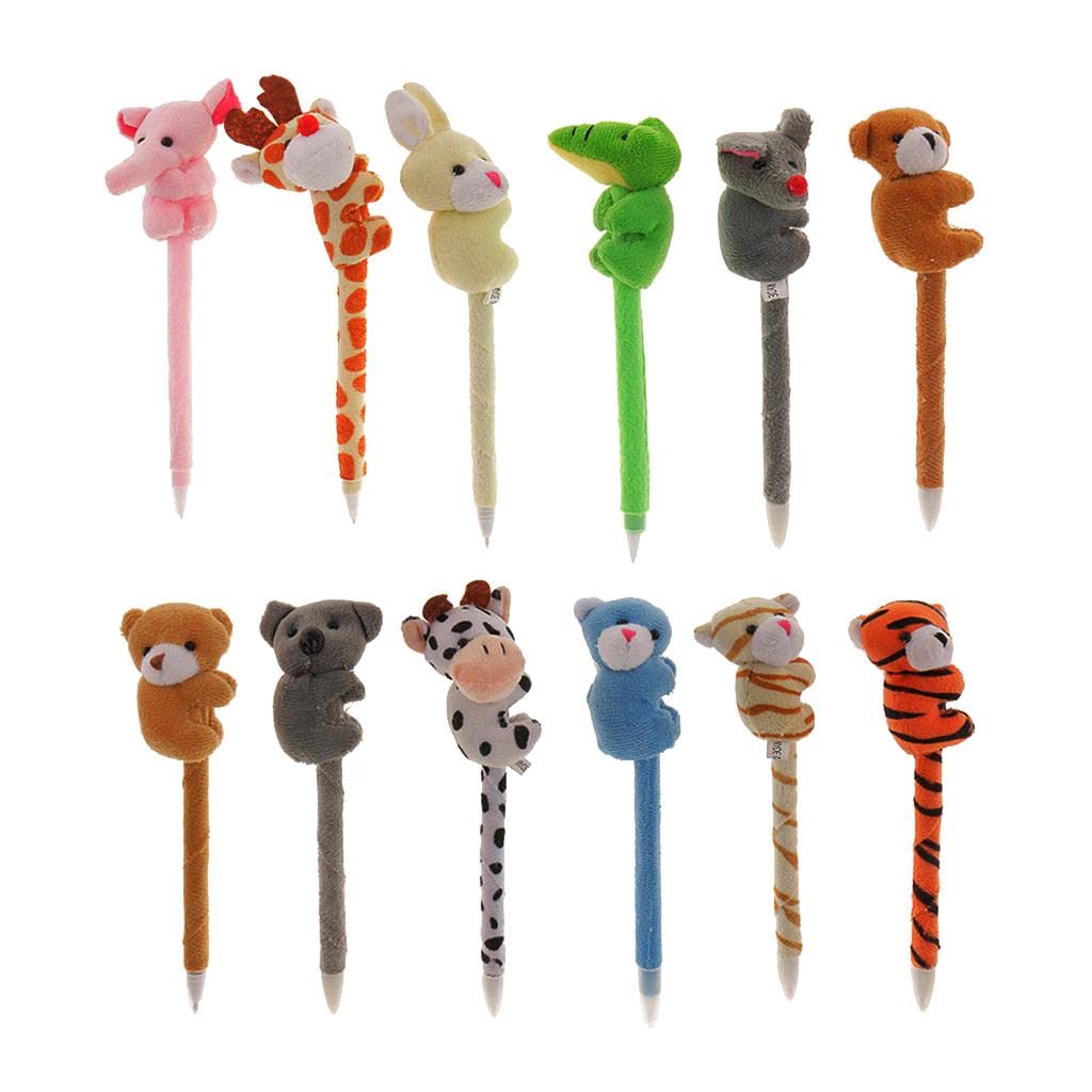 MagiDeal 12Pcs Cute Plush Animal Pens - Soft Cartoon Stuffed Animal Pens for Kids, Students & Office Use - Fun Writing Gift for Birthdays, School Supplies & Desk Decor