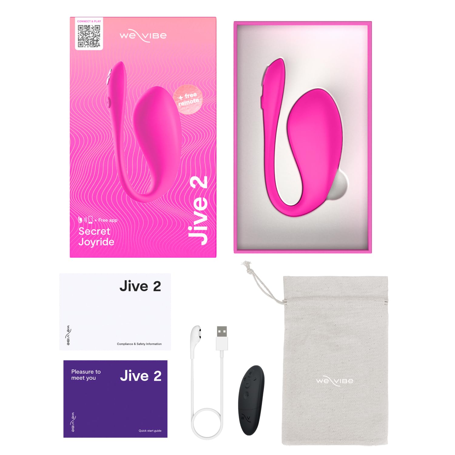We-Vibe Jive 2 Wearable Panty Vibrator for Women - Remote & App Controlled Egg Vibrator | 10 Intensity Levels G-Spot Massager | Waterproof Discreet Adult Sex Toy for Couples Long Distance Play | Perfect for Travel, Date Nights & Surprise Intimacy | Pink