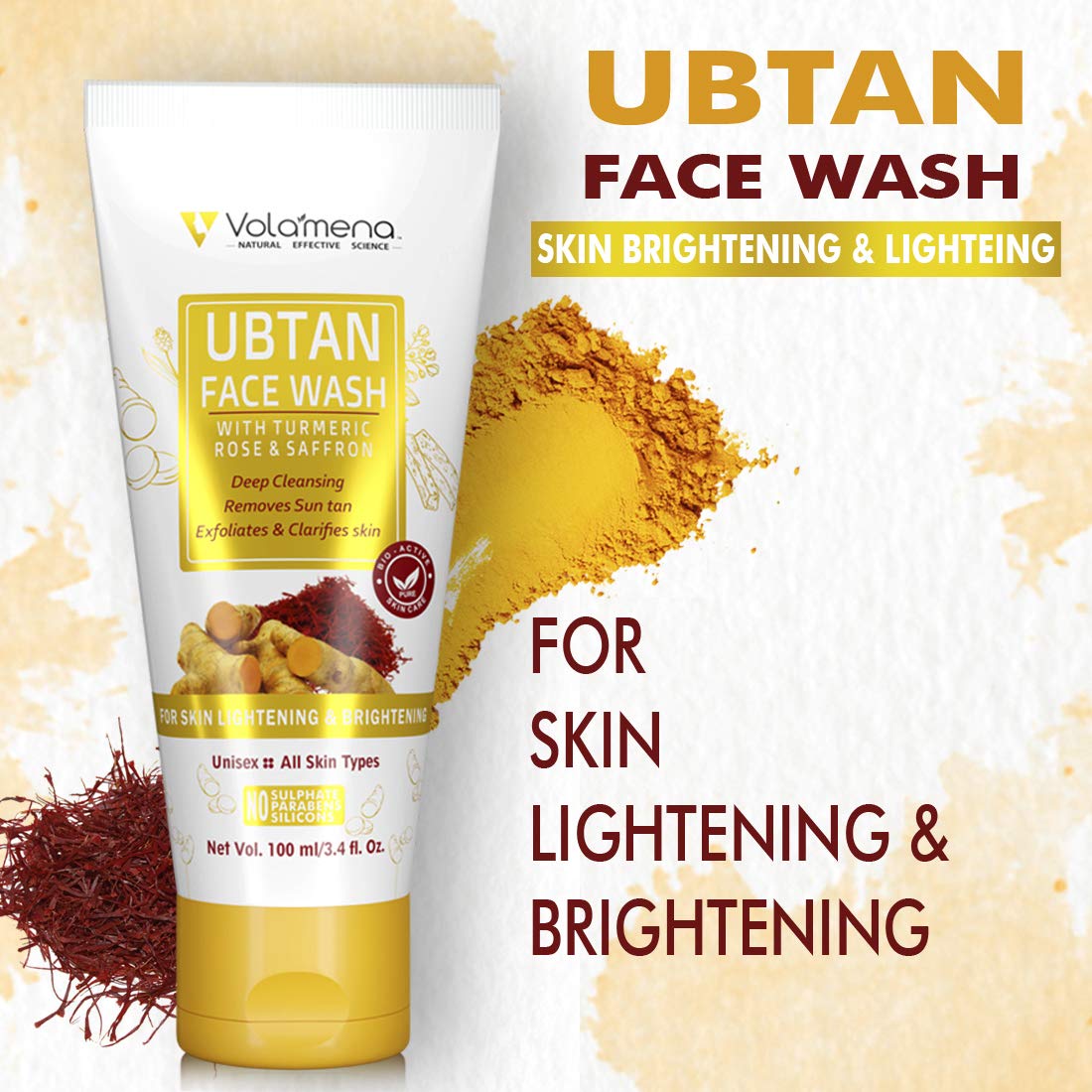 Volamena Ubtan Face Wash for Skin Brightening & Tan Removal – 100ml | Natural Glow & Radiance | Daily Cleansing for All Skin Types