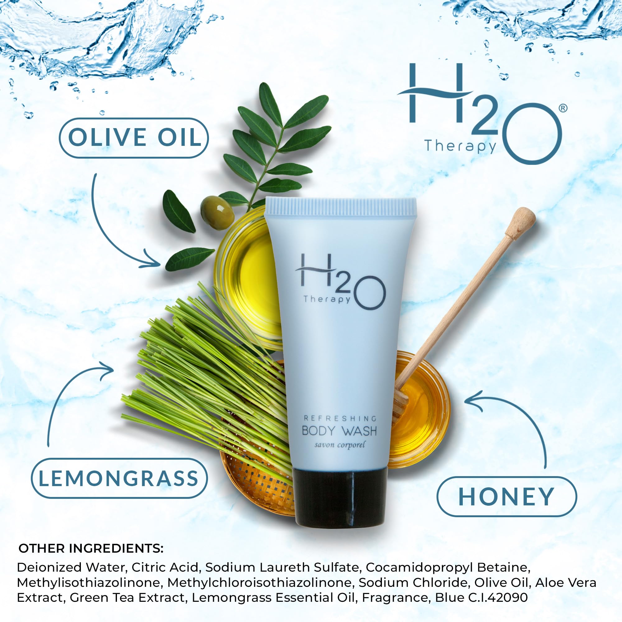 H2O Therapy Body Wash Soap - Travel Size 1 oz (Pack of 300) - Perfect for Hotels, Hospitality & On-The-Go Use